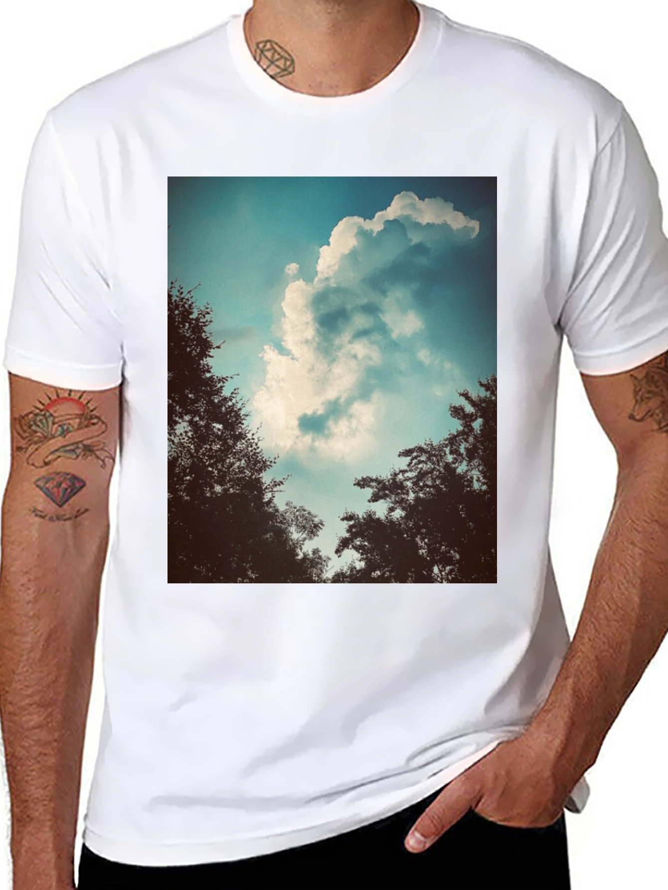Black Cloudscape Graphic Tee - Nature Inspired Design view 8