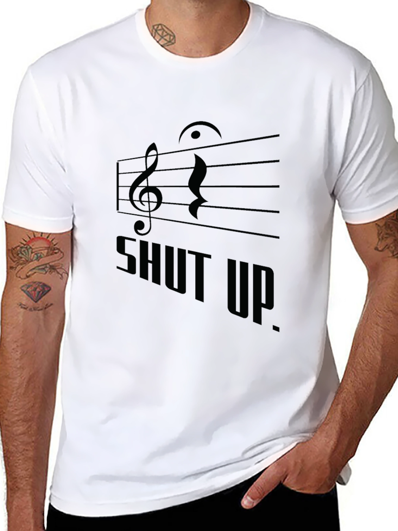 Black Musical "Shut Up." Black Graphic Tee view 8