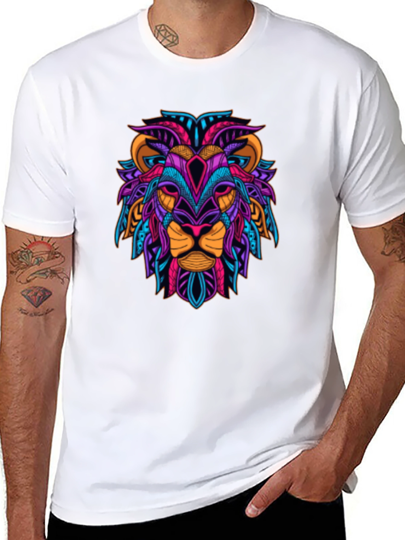 Black Vibrant Lion Graphic Tee - Bold Style view 8