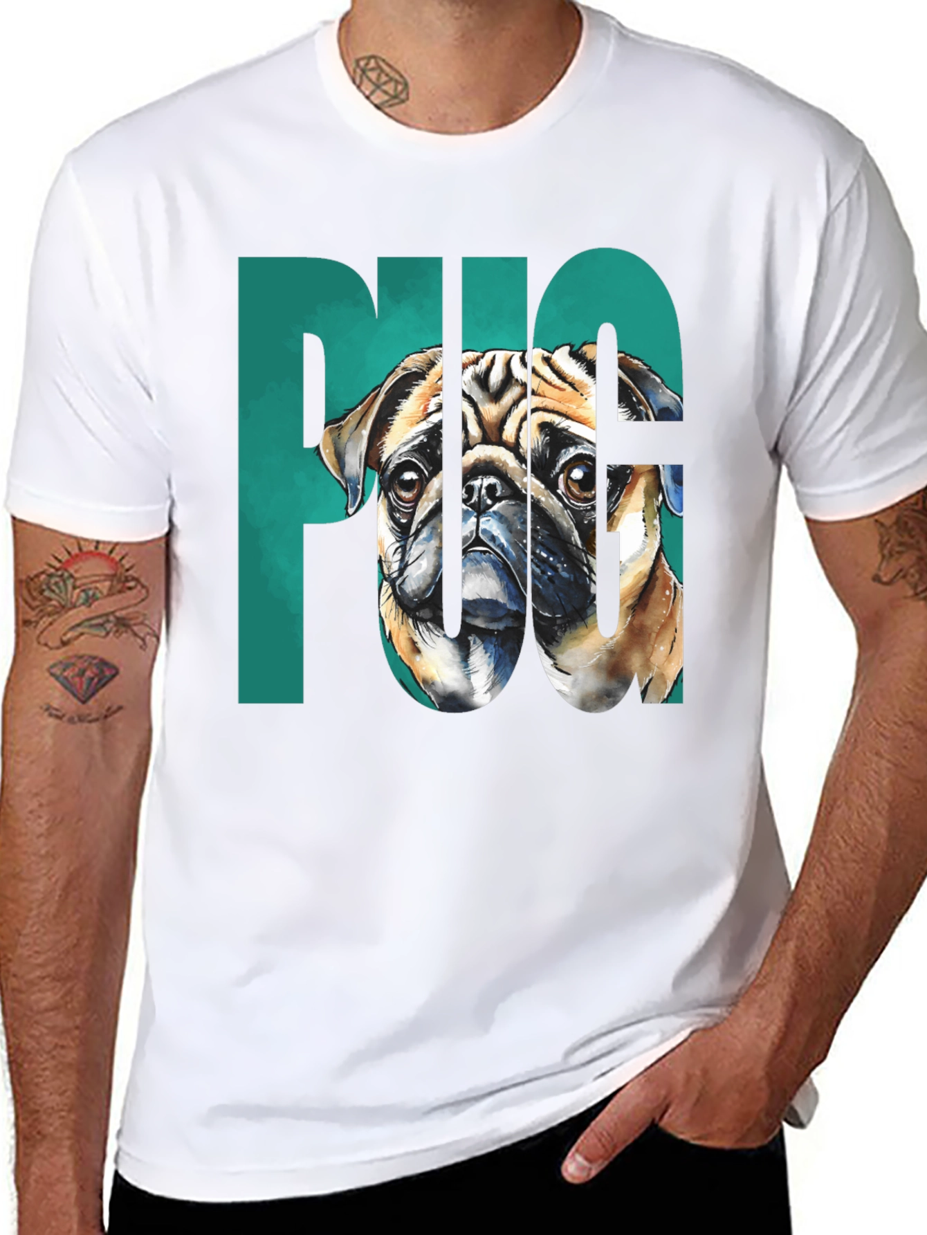 Black Pug Graphic Tee - Men's Black Cotton T-Shirt view 8