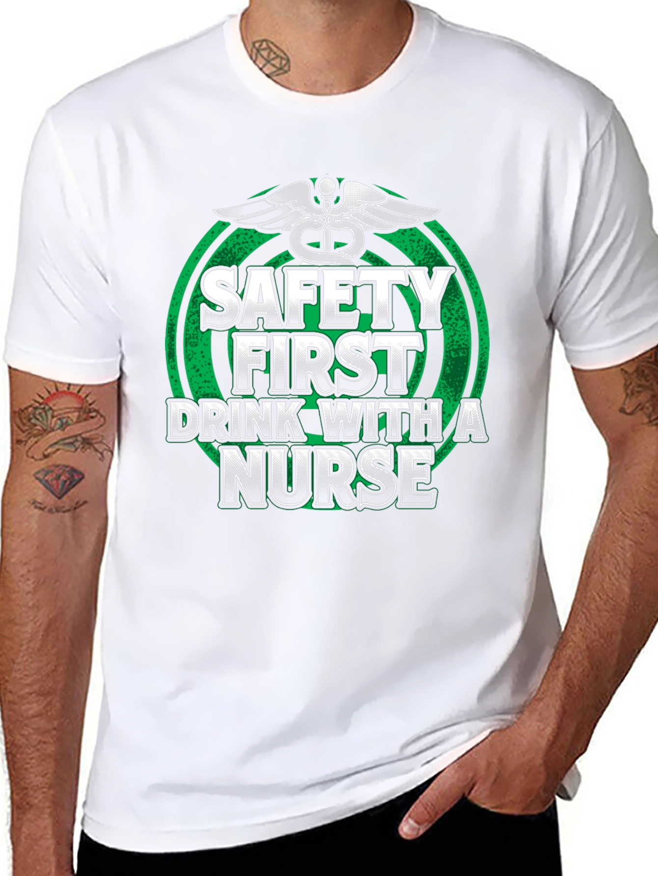 Black Safety First Drink With a Nurse T-Shirt view 8