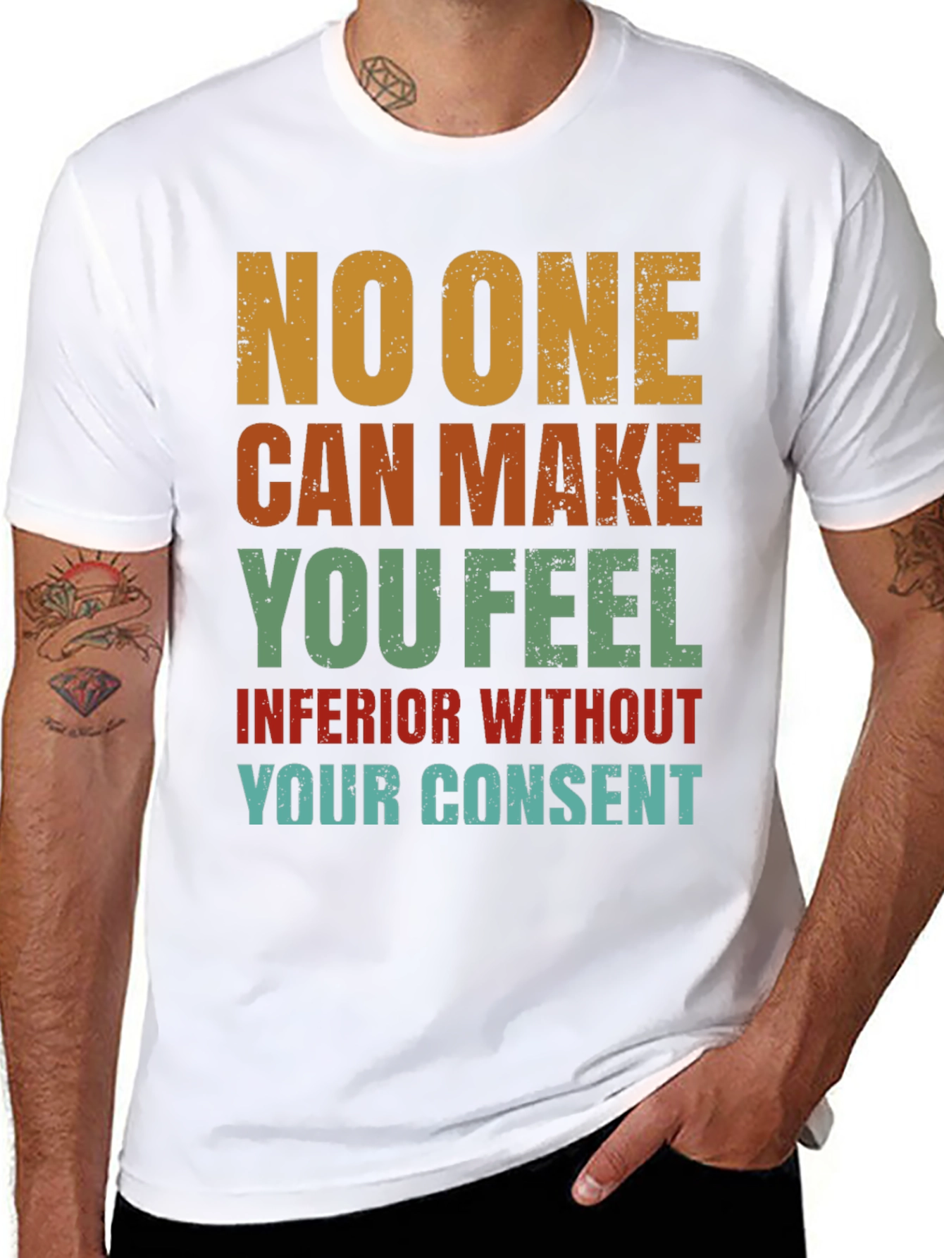 Black Inspirational T-Shirt: No One Can Make You Feel Inferior view 8