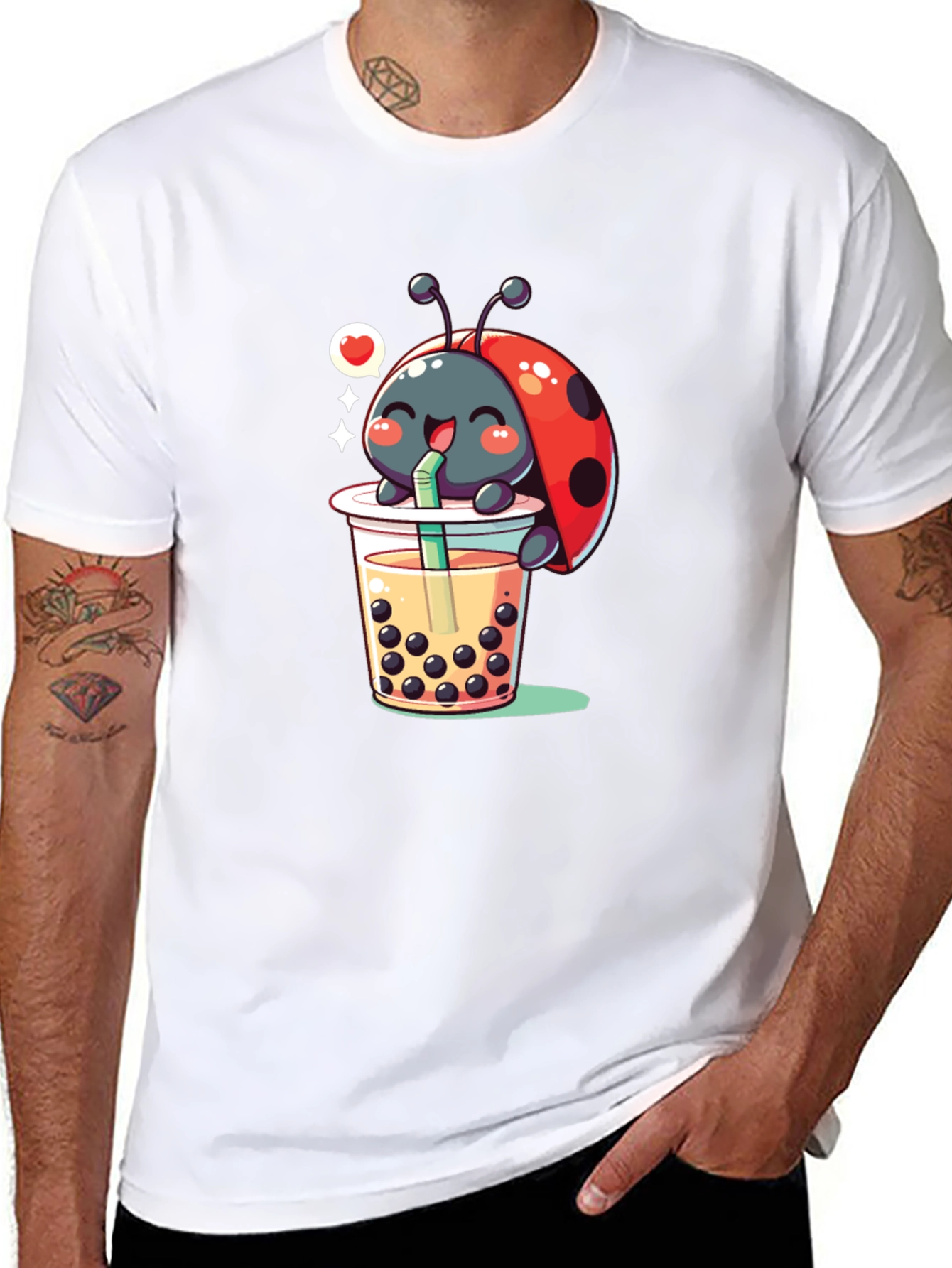 Black Ladybug Boba Tea Graphic Tee - Black Cotton T-Shirt view 8