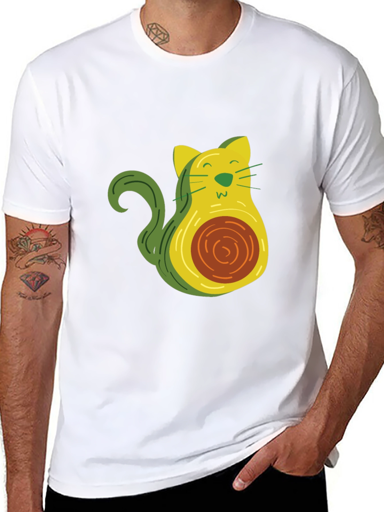 Black Avocado Cat Graphic T-Shirt - Unique & Fun Design! view 8