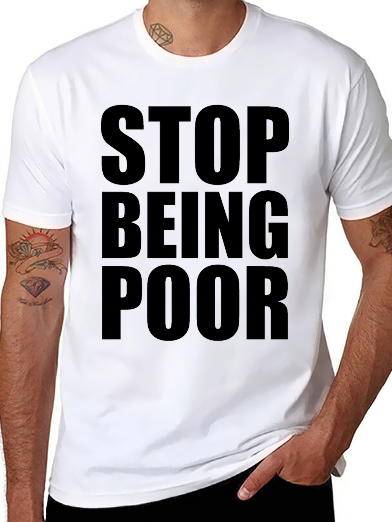 Black Stop Being Poor Graphic Tee - Bold Statement Shirt view 8