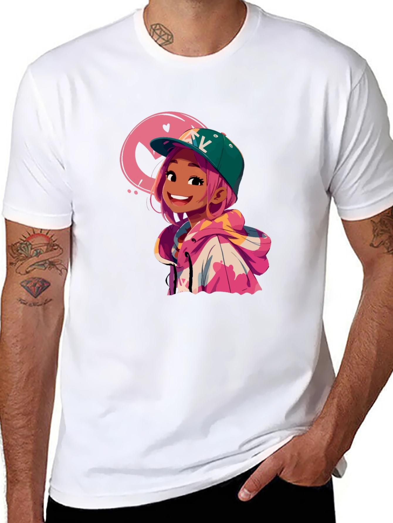 Black Cartoon Girl Graphic Black T-Shirt view 8