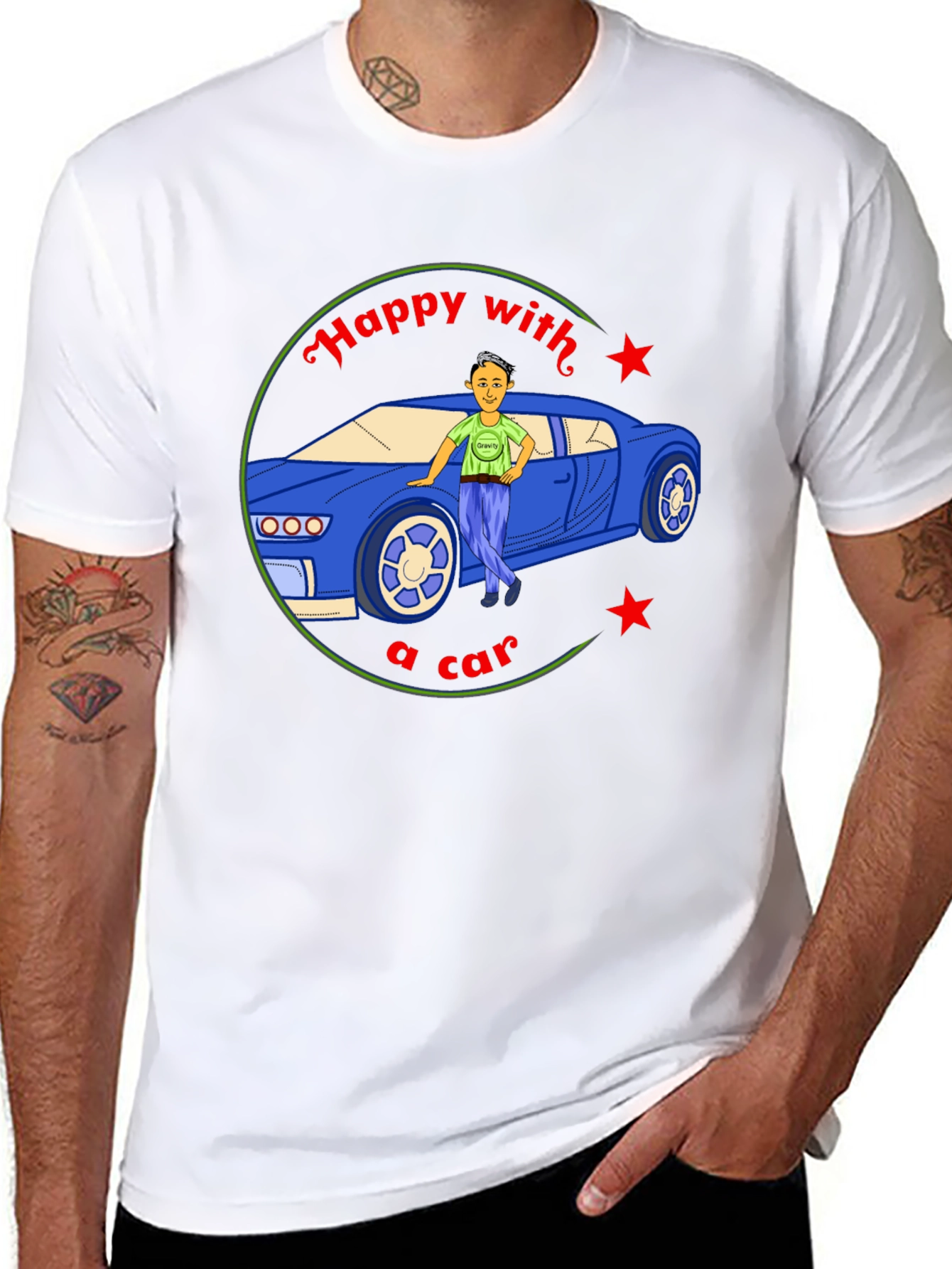 Black Happy with a Car Graphic Tee - Black Cotton view 8
