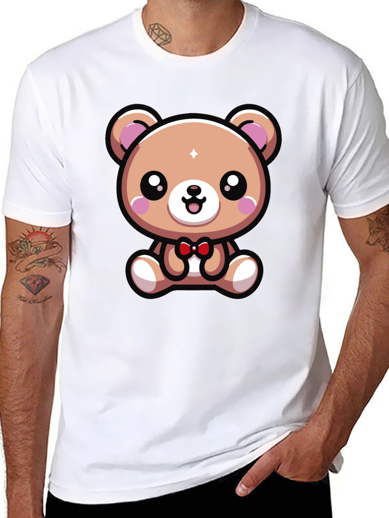 Black Cute Cartoon Bear Graphic Tee - Black view 8