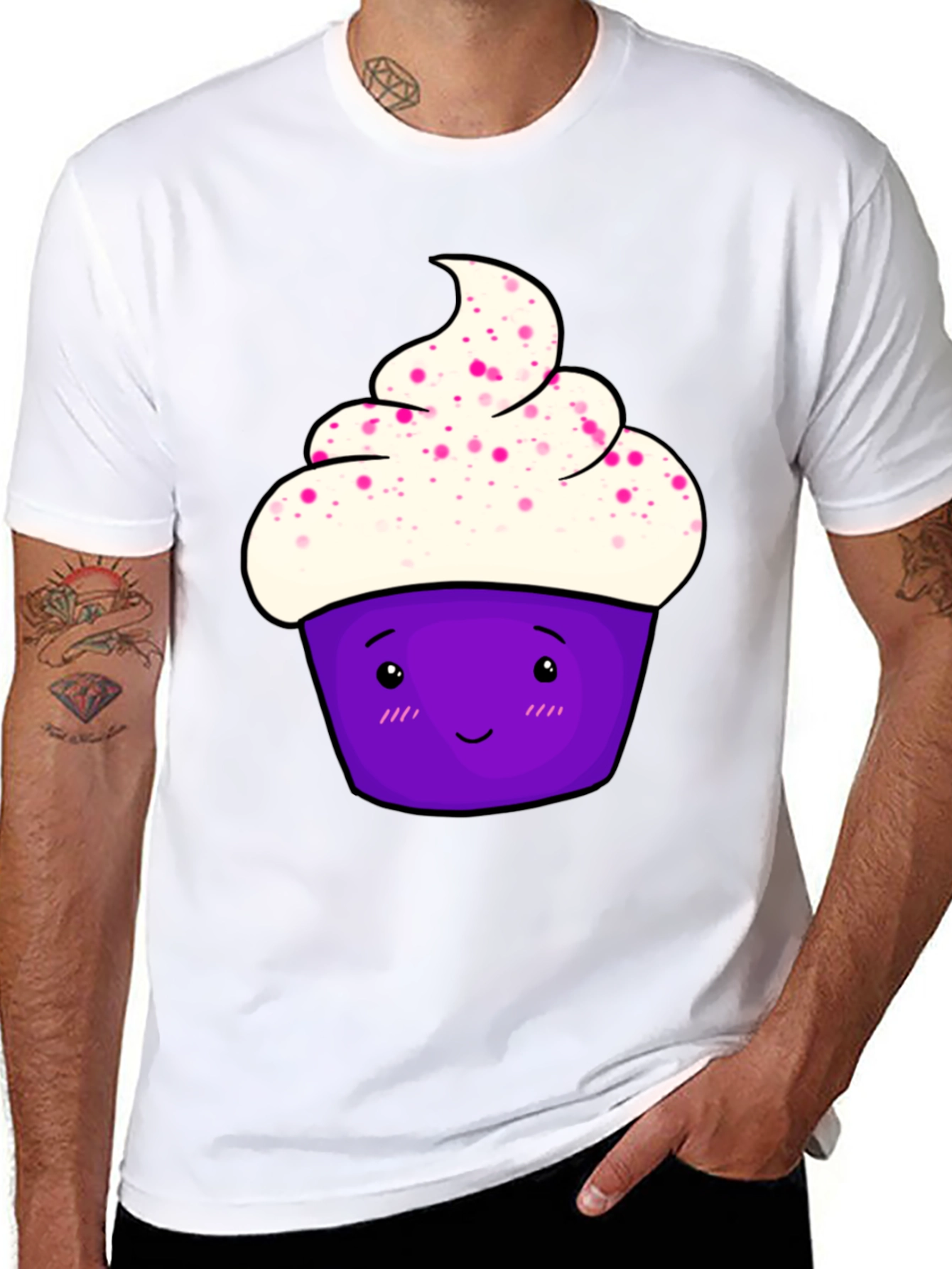 Black Cute Cupcake Graphic T-Shirt - Black Cotton Tee view 8