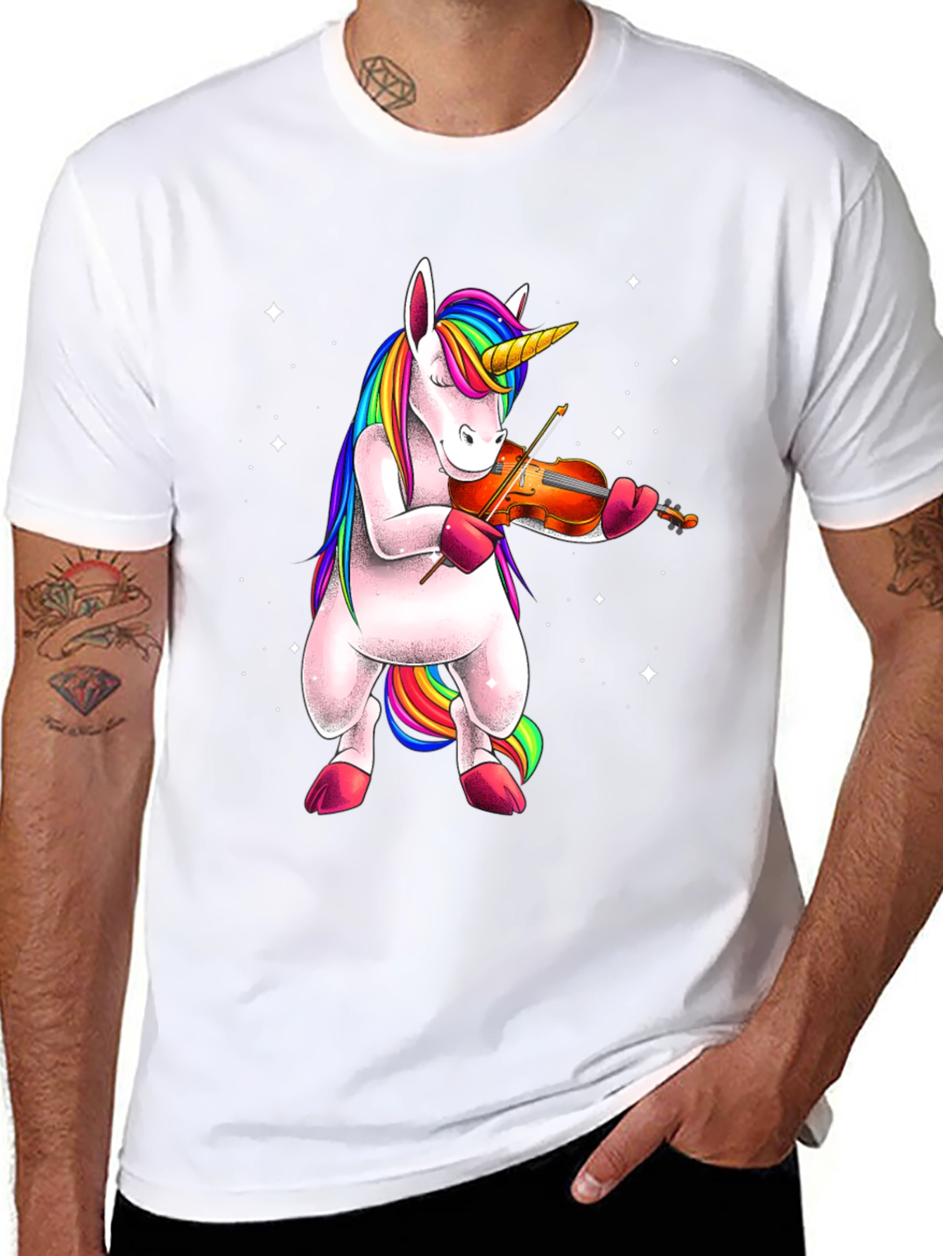 Black Unicorn Playing Violin T-Shirt - Black view 8