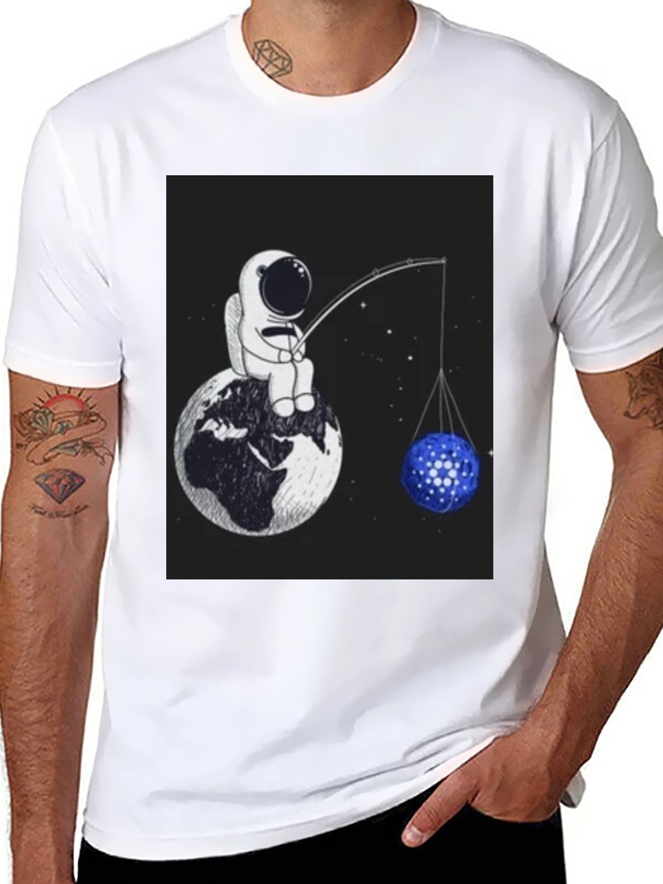 Black Astronaut Fishing T-Shirt - Unique Space Design view 8