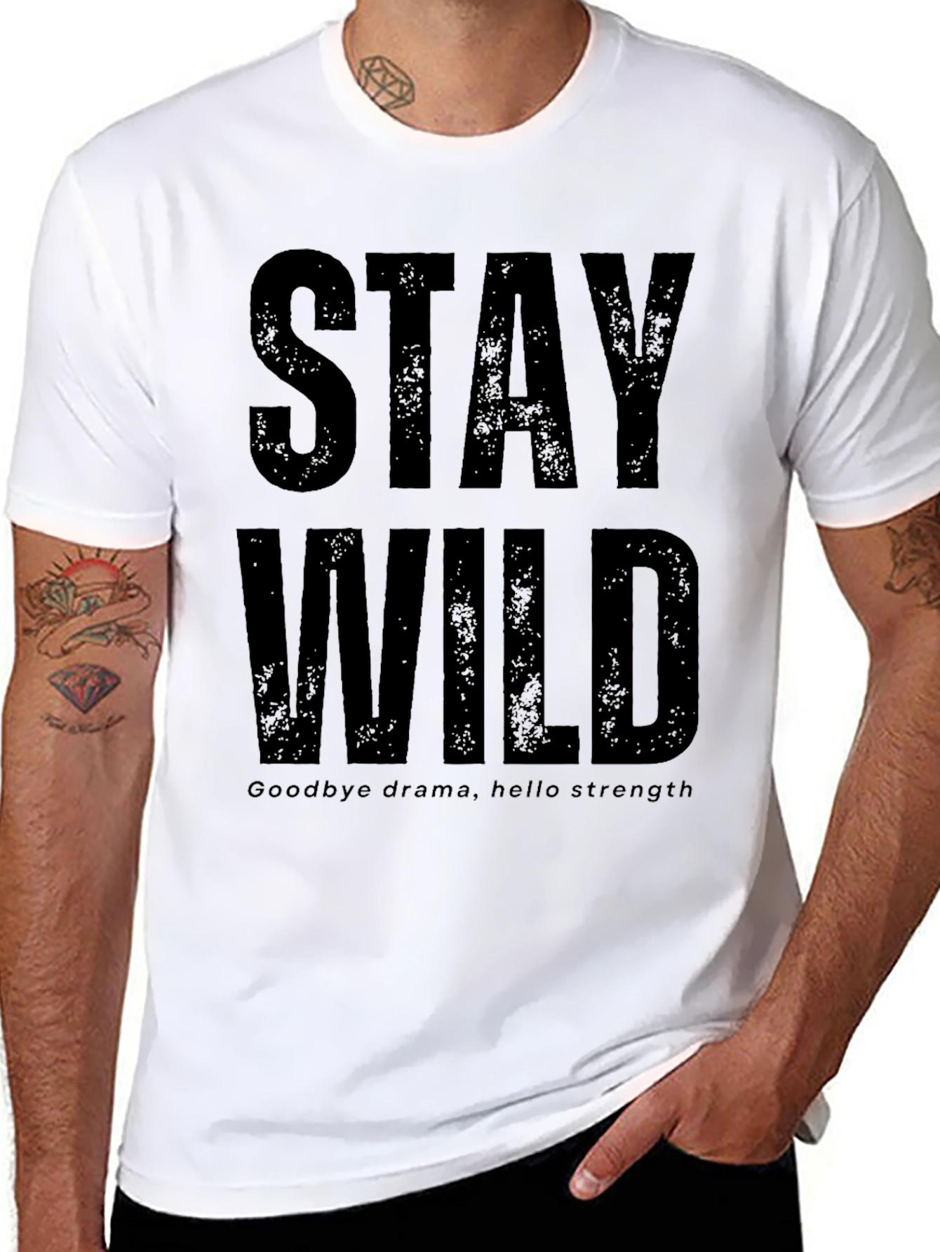 Black Stay Wild Graphic Print T-Shirt view 8