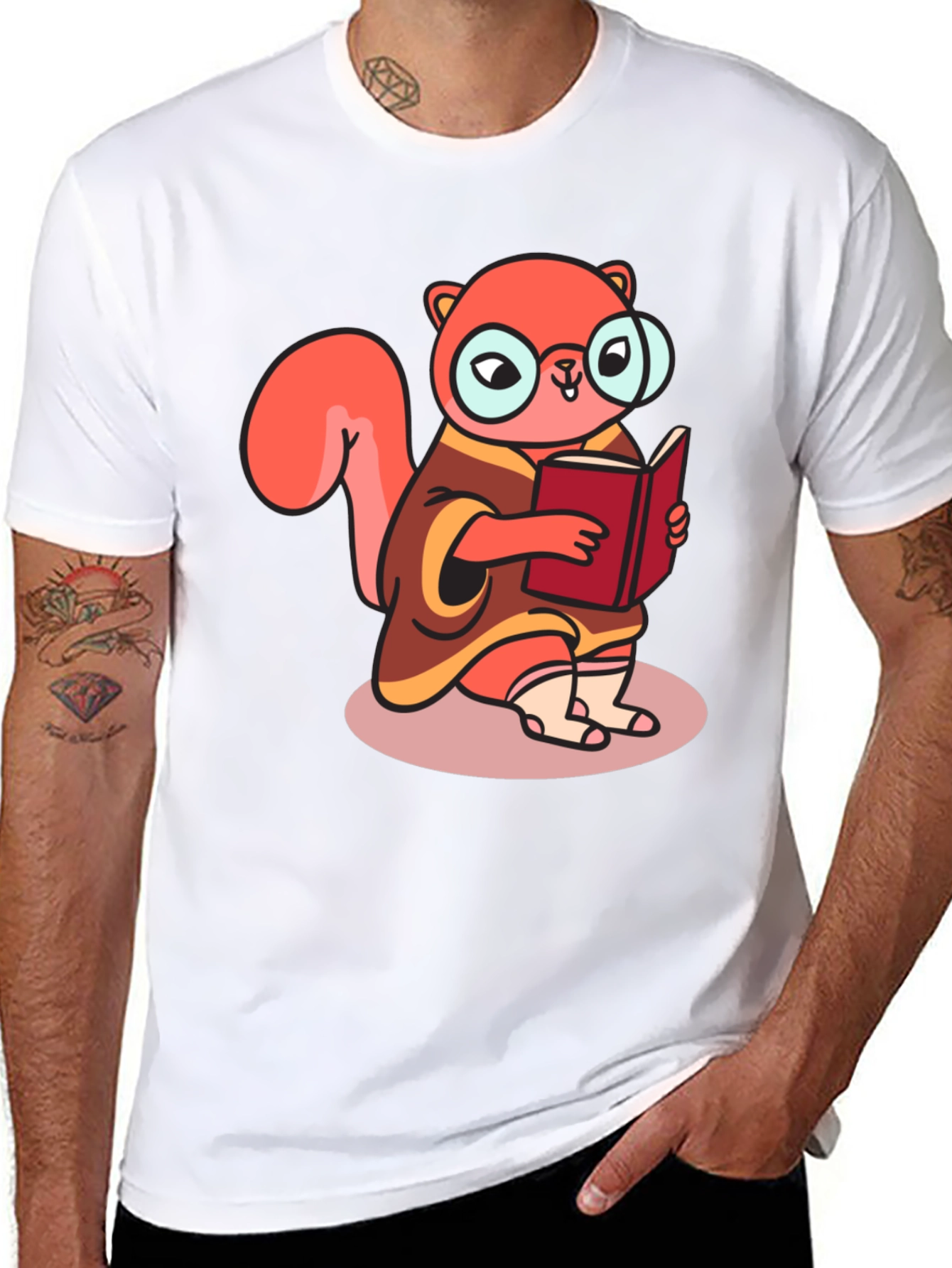 Black Bookish Squirrel Tee - Cartoon Animal Shirt view 8