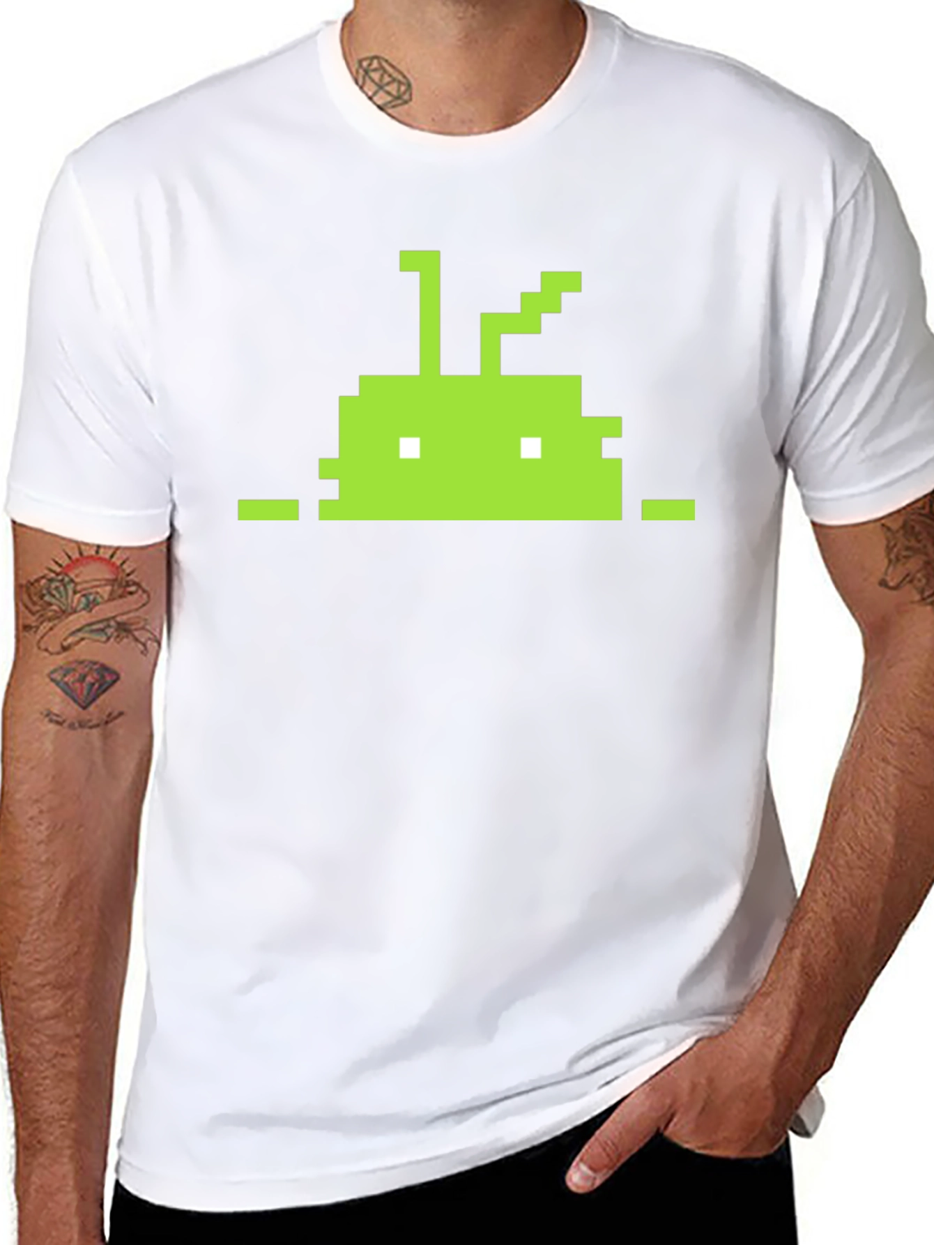 Black Pixelated Android Robot Black T-Shirt view 8