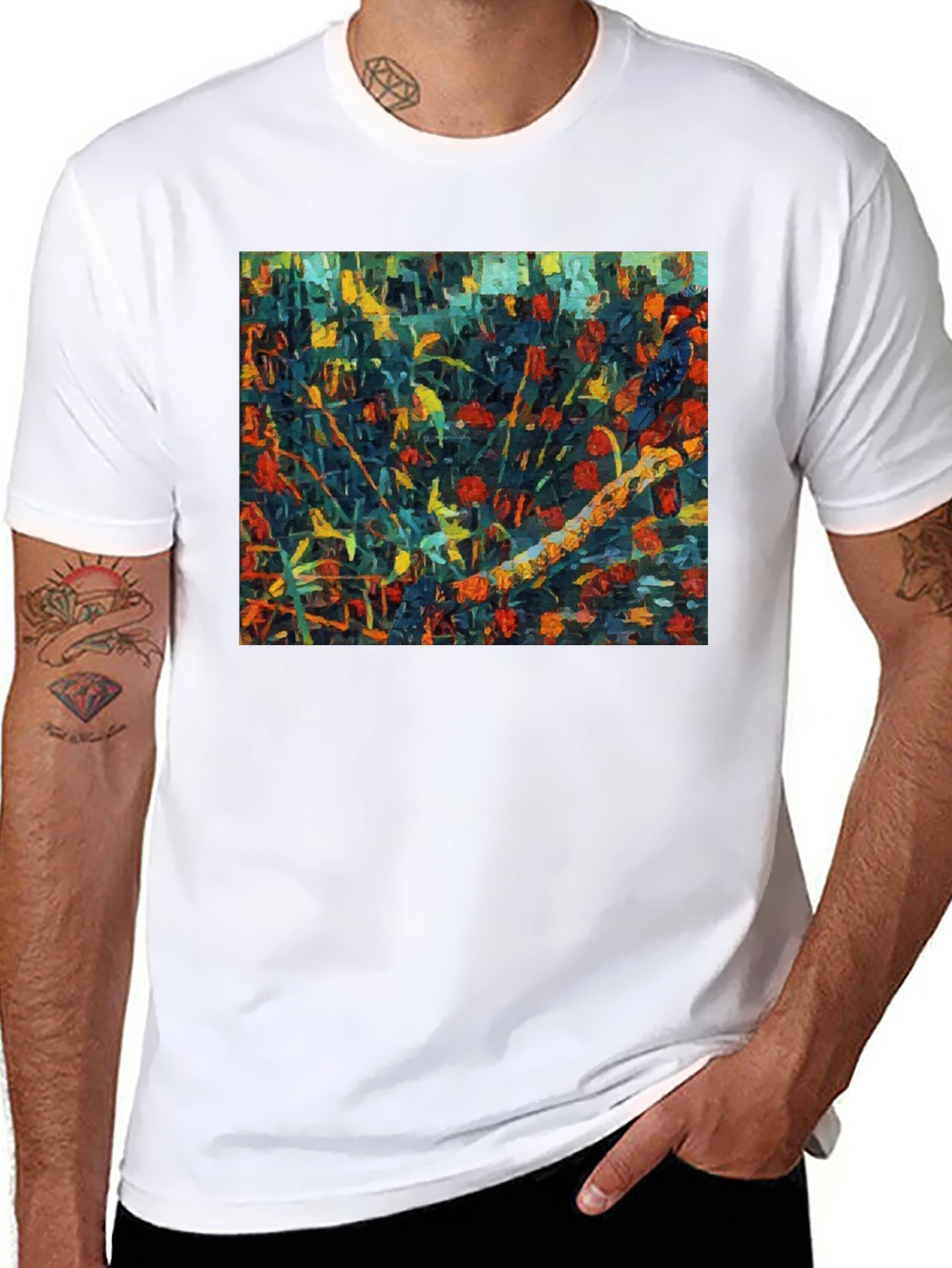Black Abstract Floral Print Black T-Shirt view 8