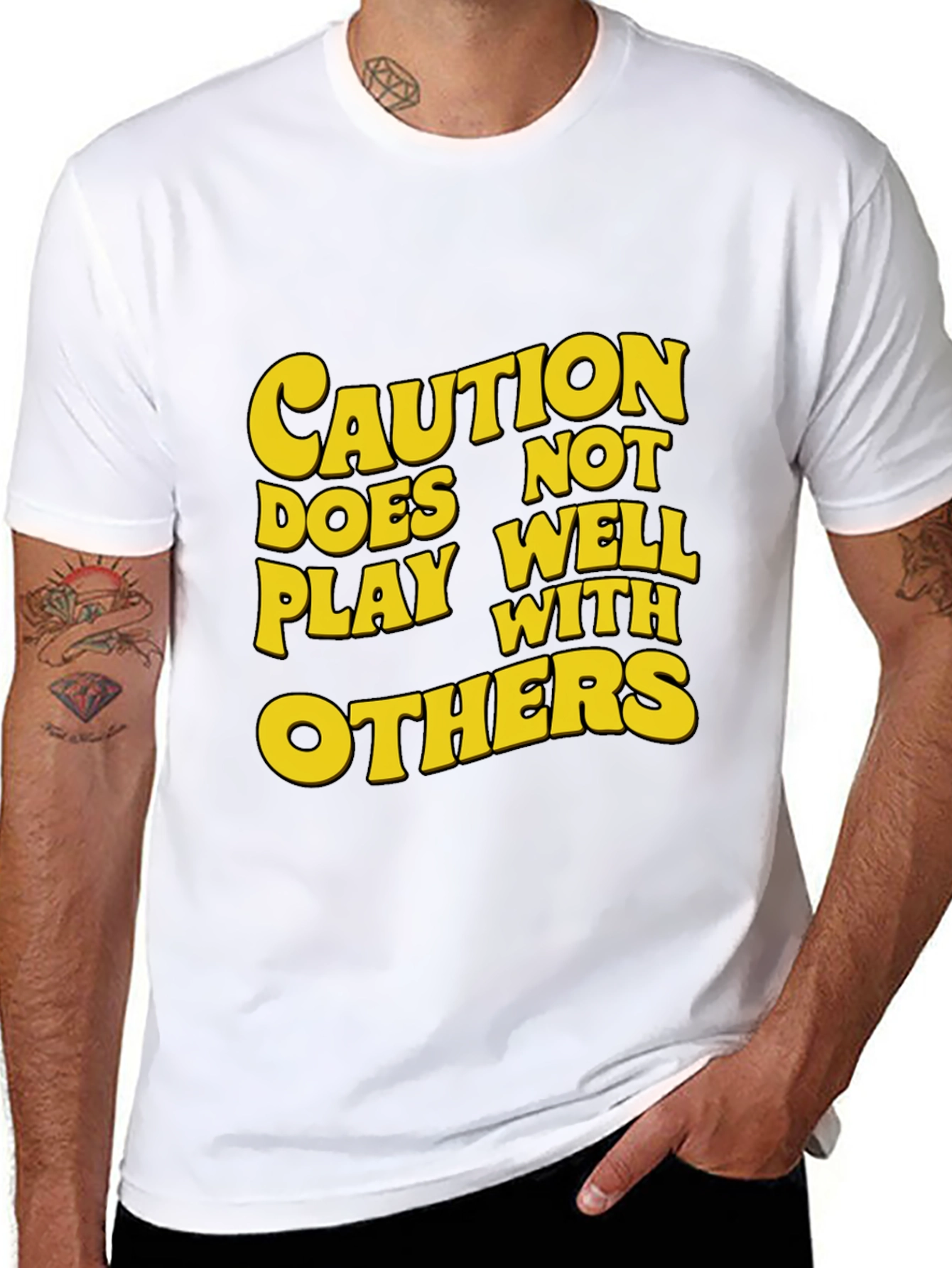 Black Caution: Does Not Play Well With Others T-Shirt view 8
