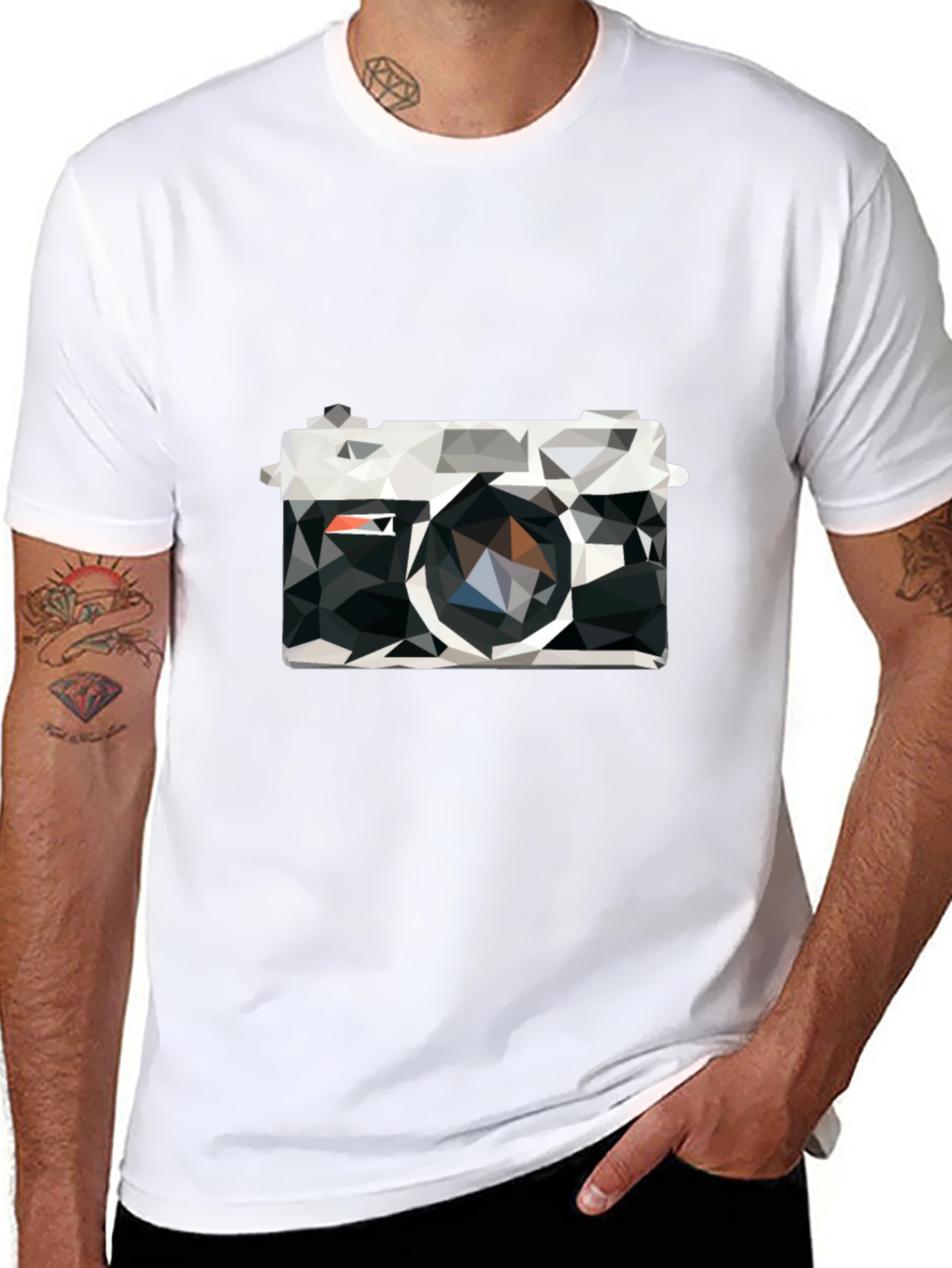 Black Geometric Camera Print Black T-Shirt view 8
