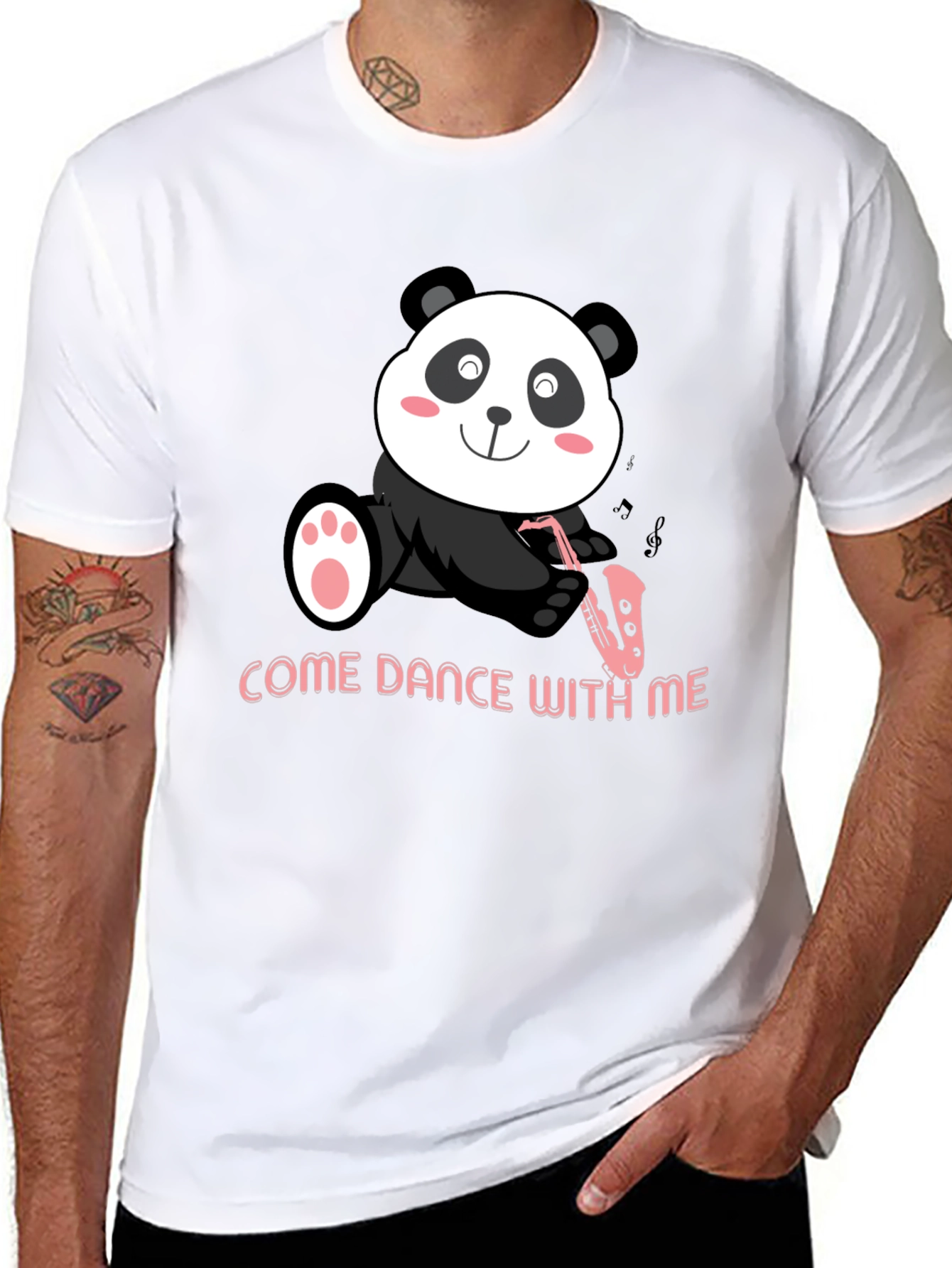 Black Panda Sax T-Shirt - "Come Dance With Me" Black Cotton Tee view 8