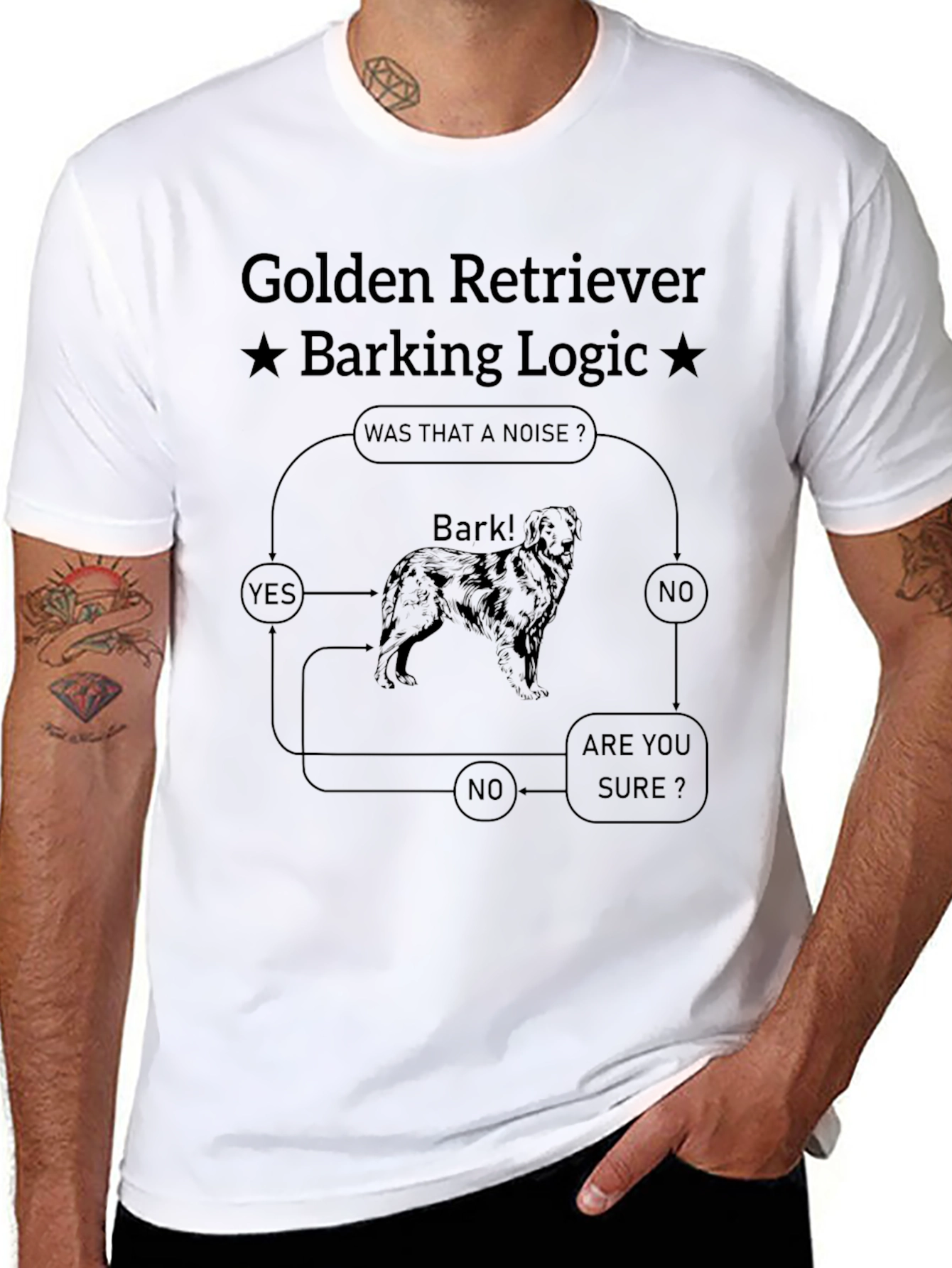 Black Golden Retriever Barking Logic Graphic T-Shirt view 8