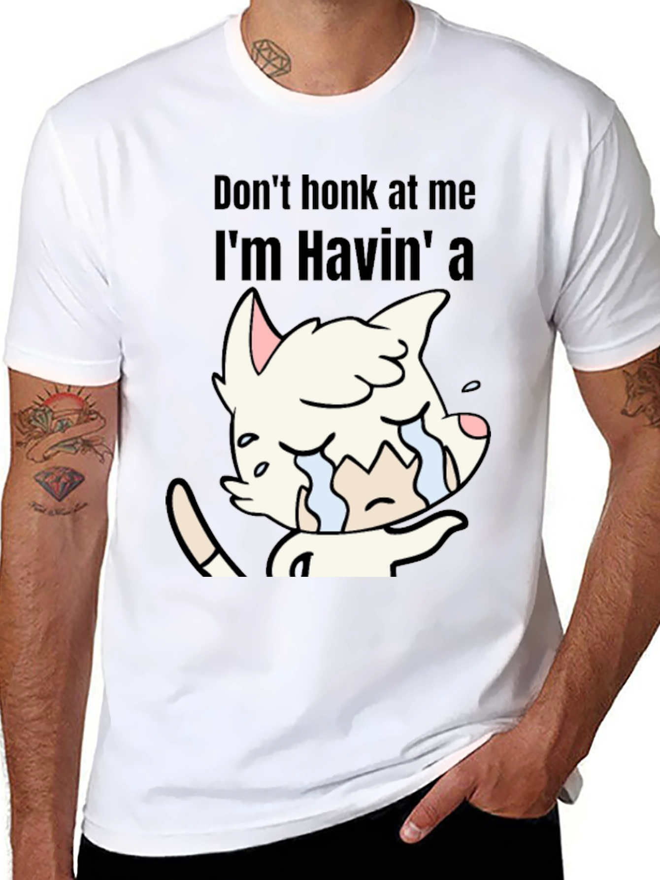 Black Don't Honk At Me Crying Cat T-Shirt view 8