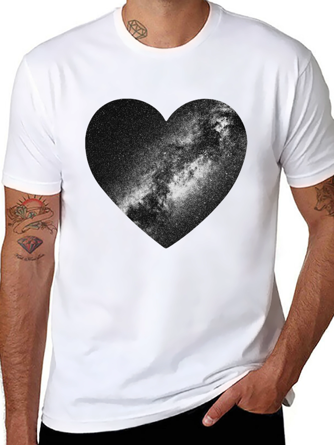 Black Galaxy Heart Graphic Tee - Stylish Black Cotton T-Shirt view 8