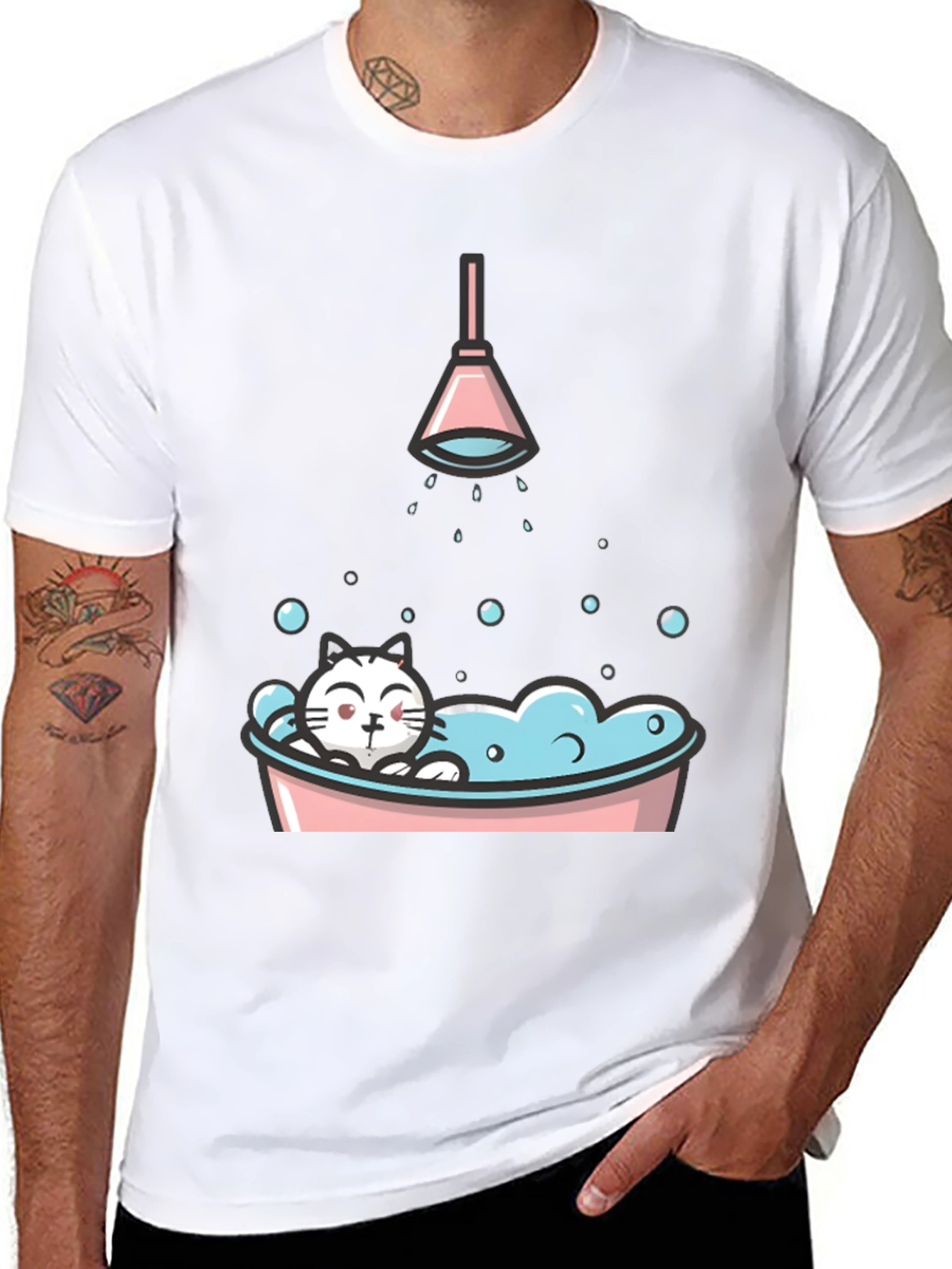 Black Cute Cat in Tub Graphic T-Shirt view 8