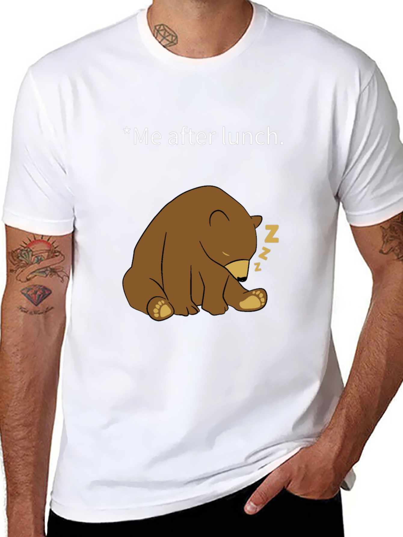Black Funny Sleeping Bear Graphic Tee - Me After Lunch view 8