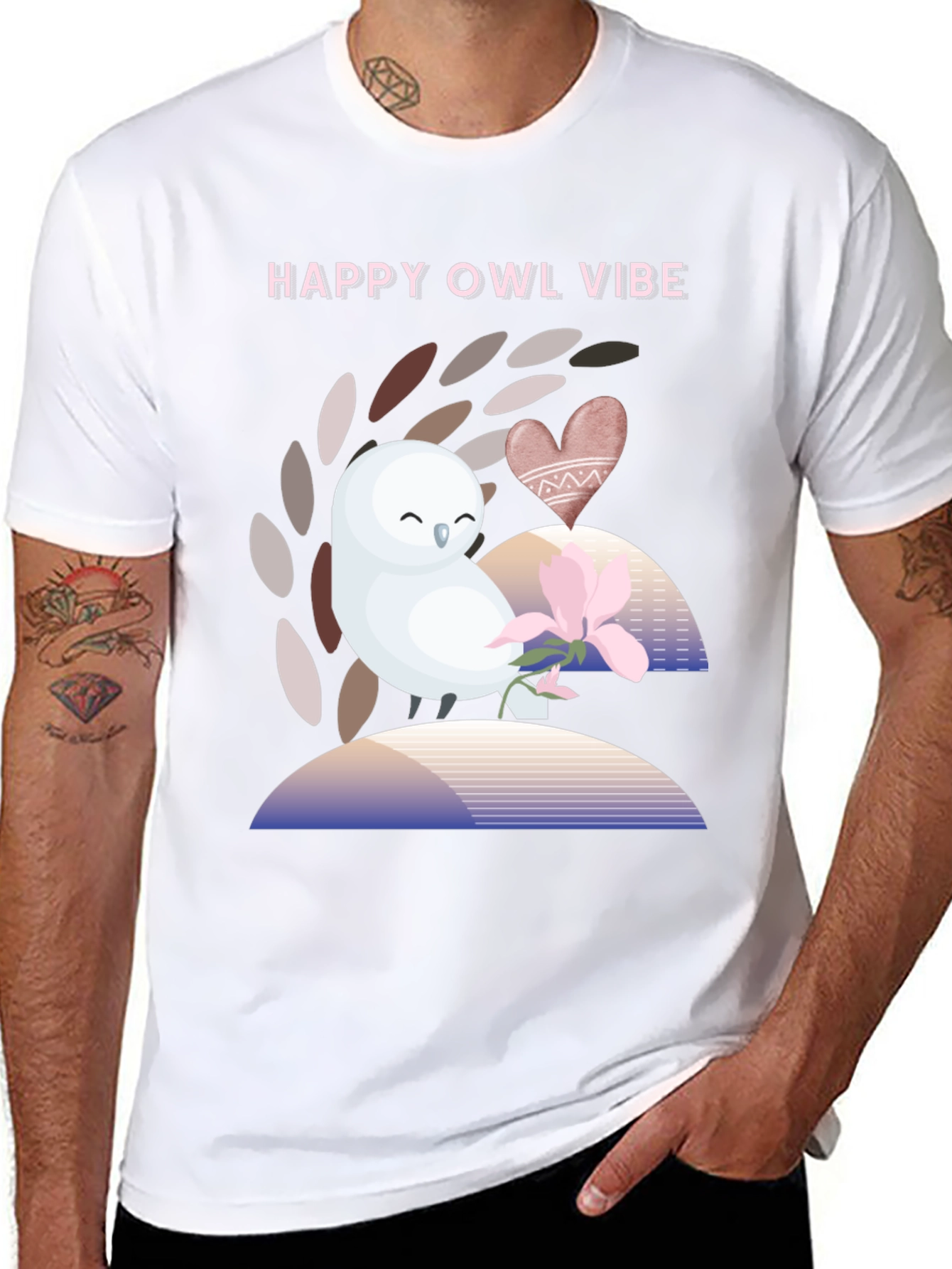 Black Happy Owl Vibe Graphic T-Shirt - Unisex view 8