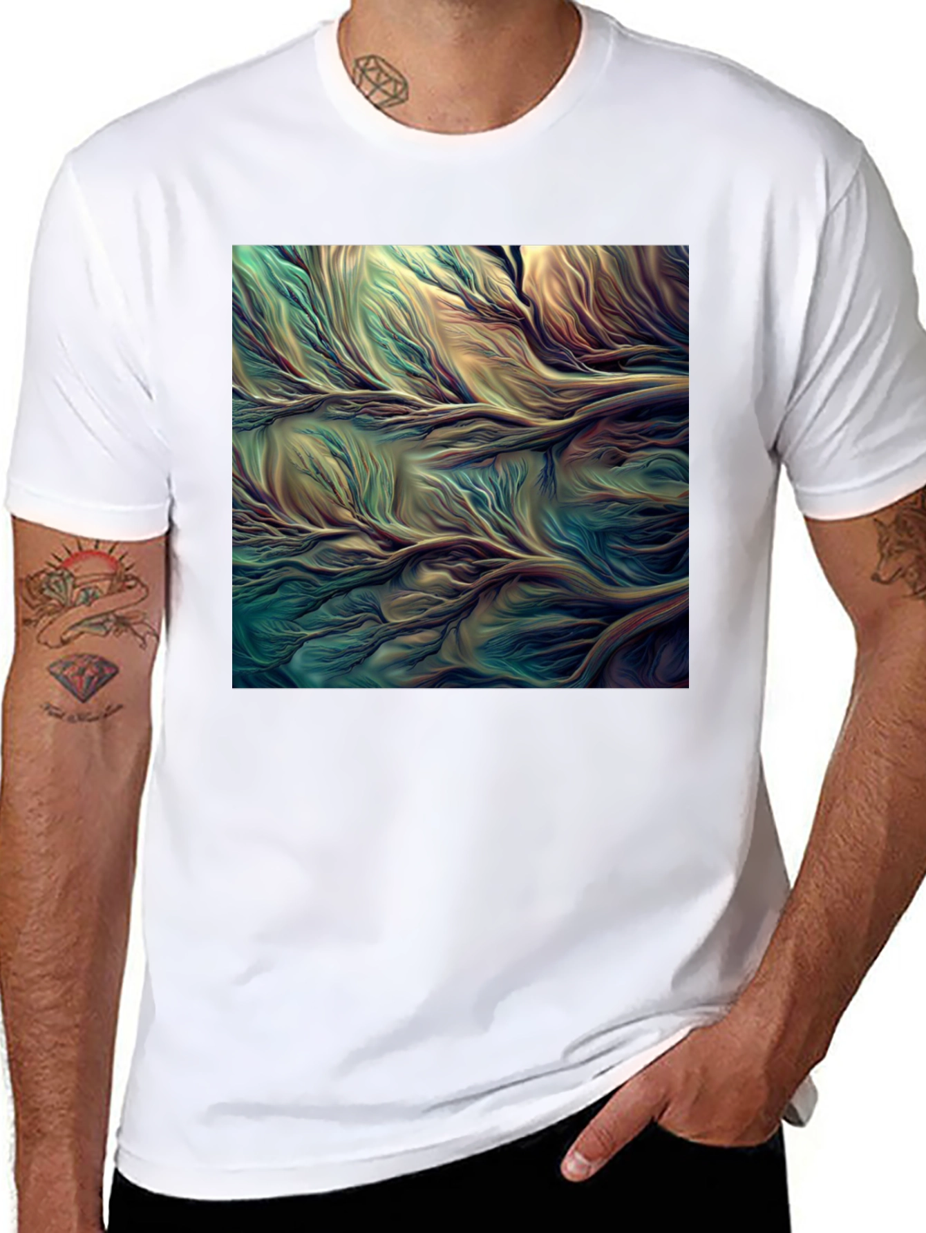 Black Abstract Flowing River T-Shirt view 8