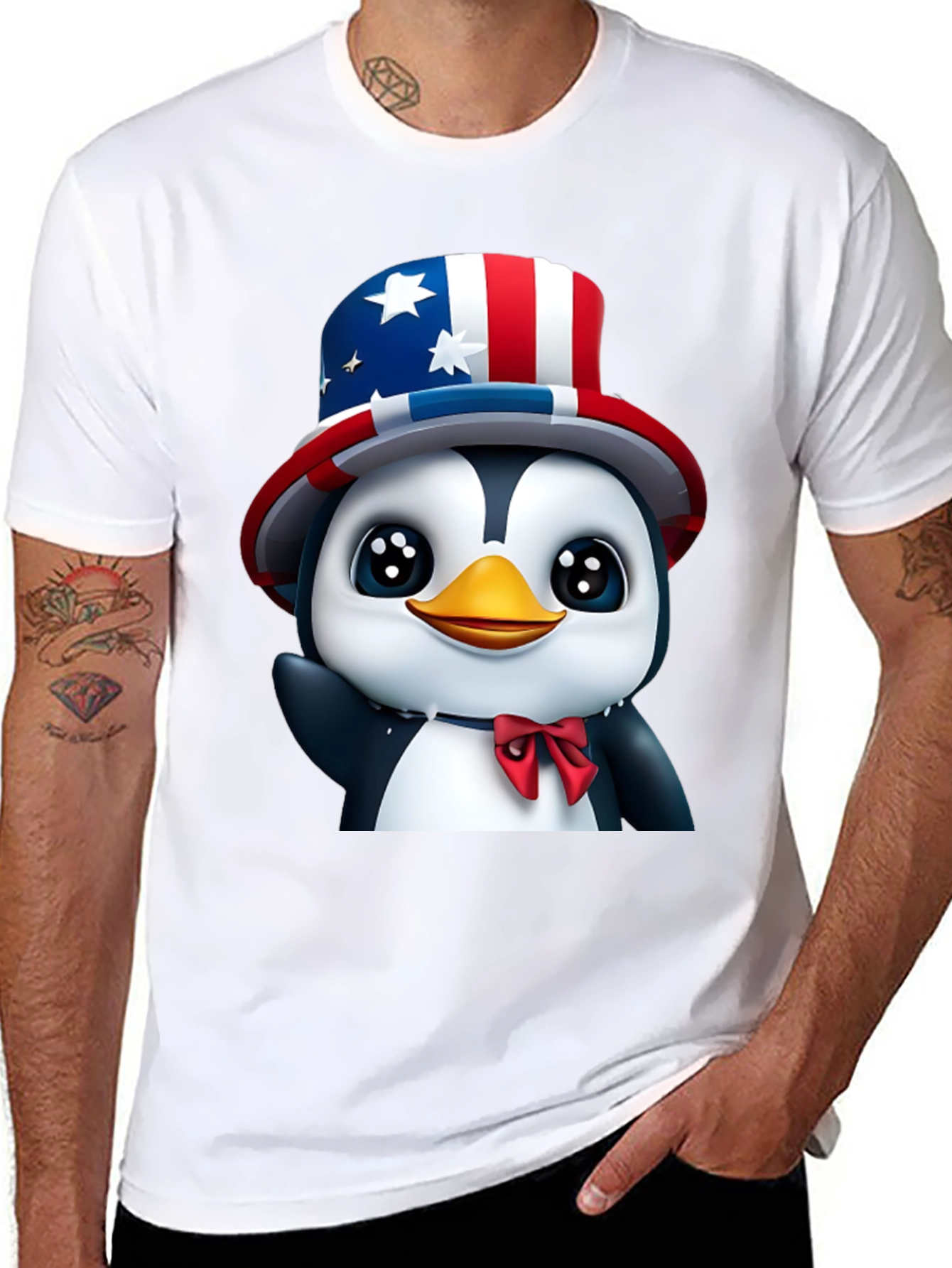Black Patriotic Penguin T-Shirt - USA Pride view 8