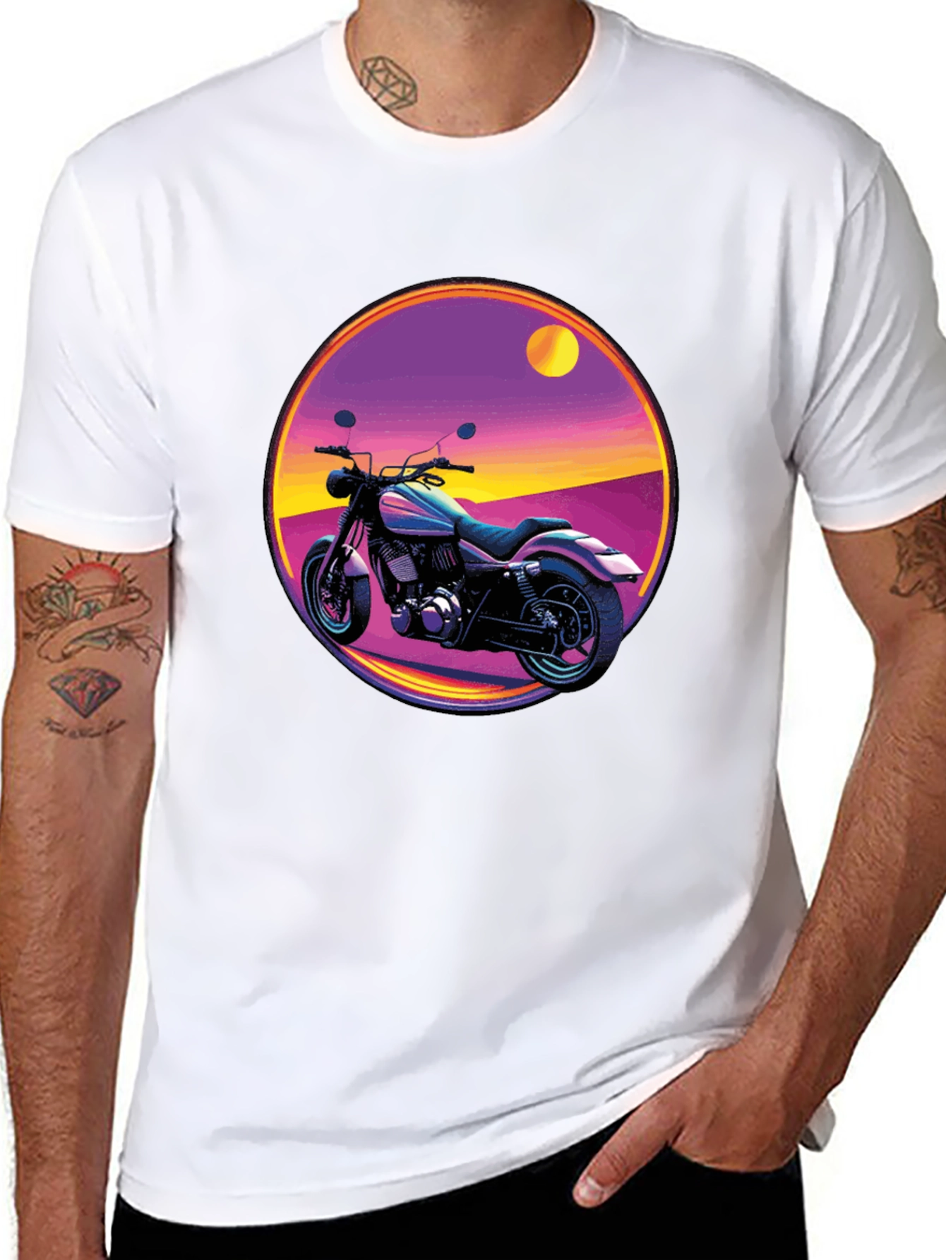 Black Retro Motorcycle Graphic Tee - Black Cotton T-Shirt view 8