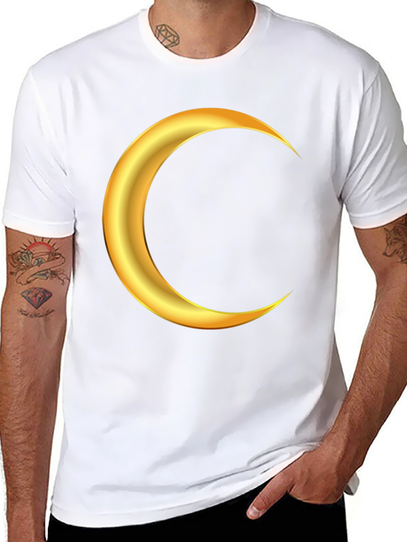 Black Golden Crescent Moon Graphic Black T-Shirt view 8