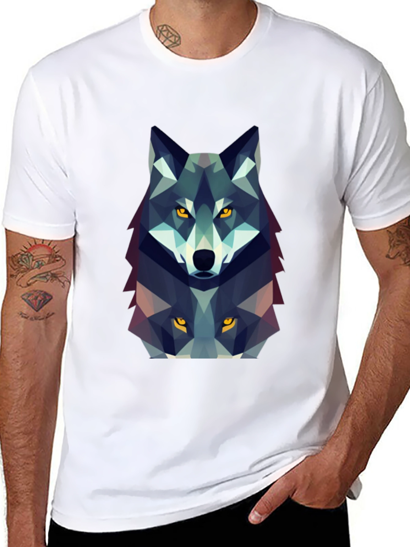 Black Geometric Wolf Graphic Tee - Black view 8