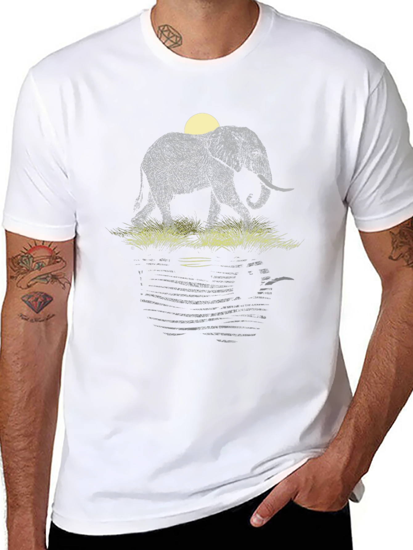 Black Elephant Reflection Graphic Tee - Unique Design view 8
