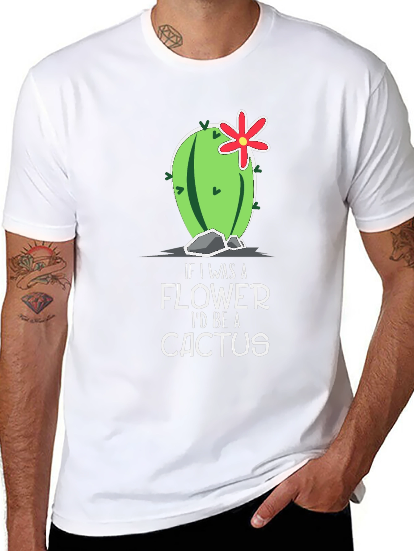 Black Funny Cactus Graphic T-Shirt - If I Was A Flower view 8