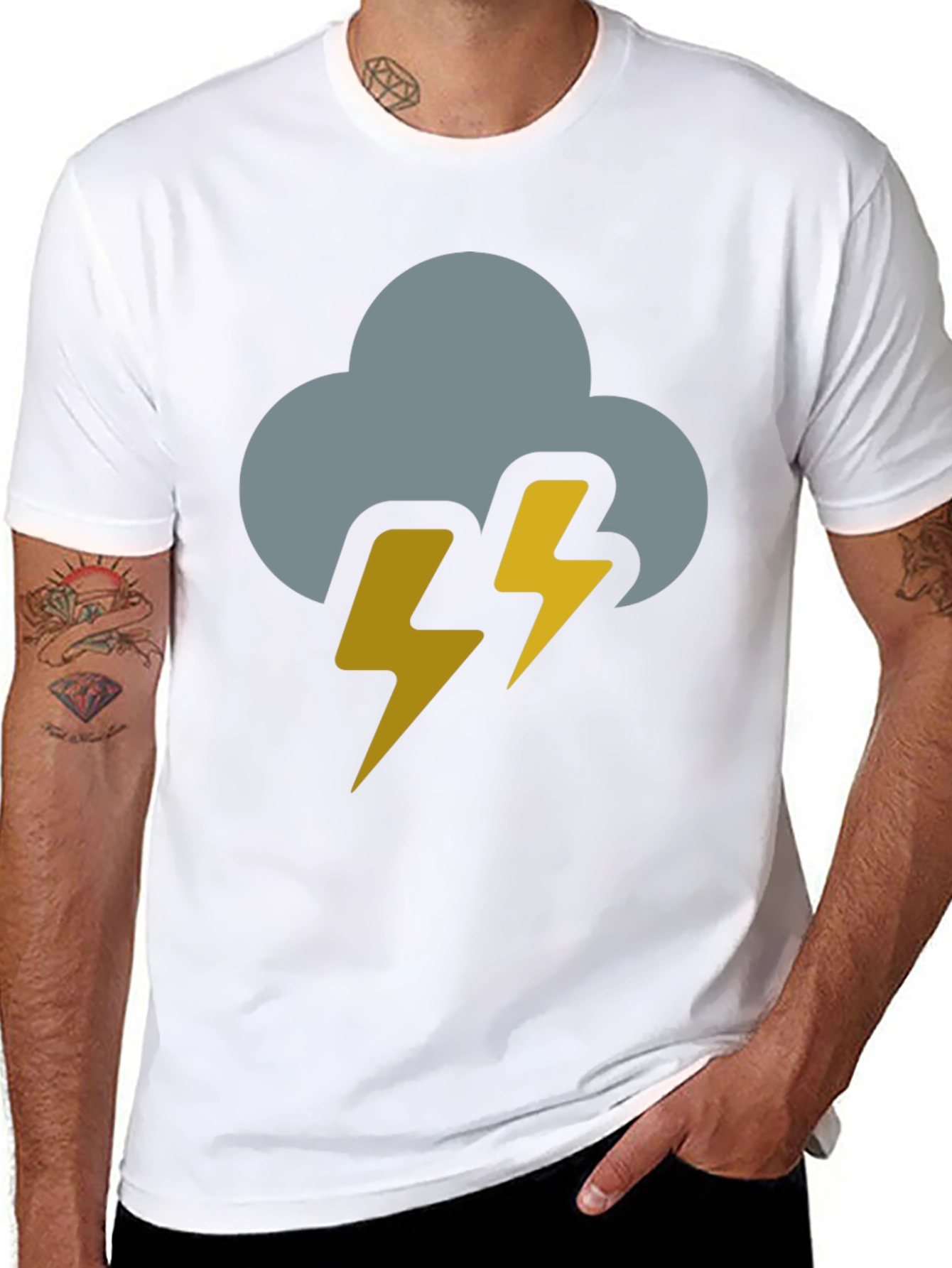 Black Storm Cloud Lightning Bolt Black T-Shirt view 8