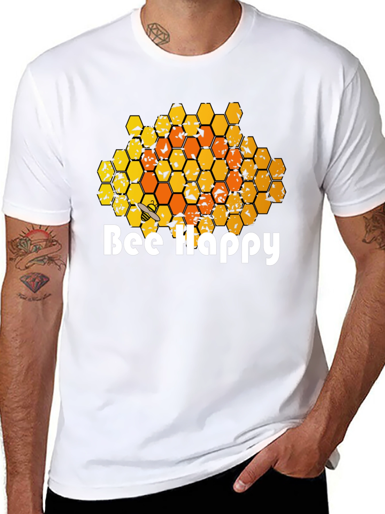 Bee Happy T-Shirt - Honeycomb Graphic Tee - 8