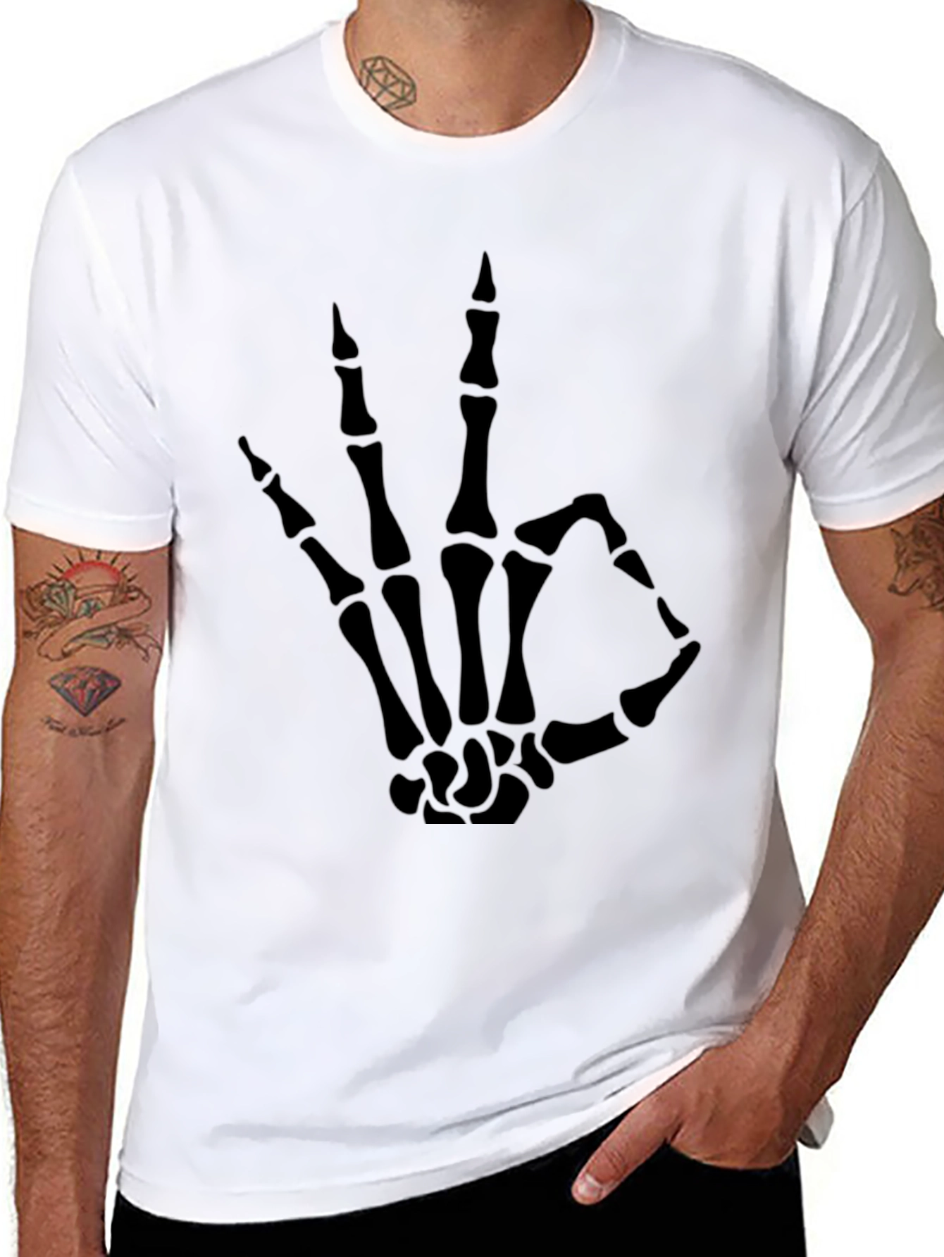 Black Skeleton Hand OK Sign Graphic Tee - Black view 8