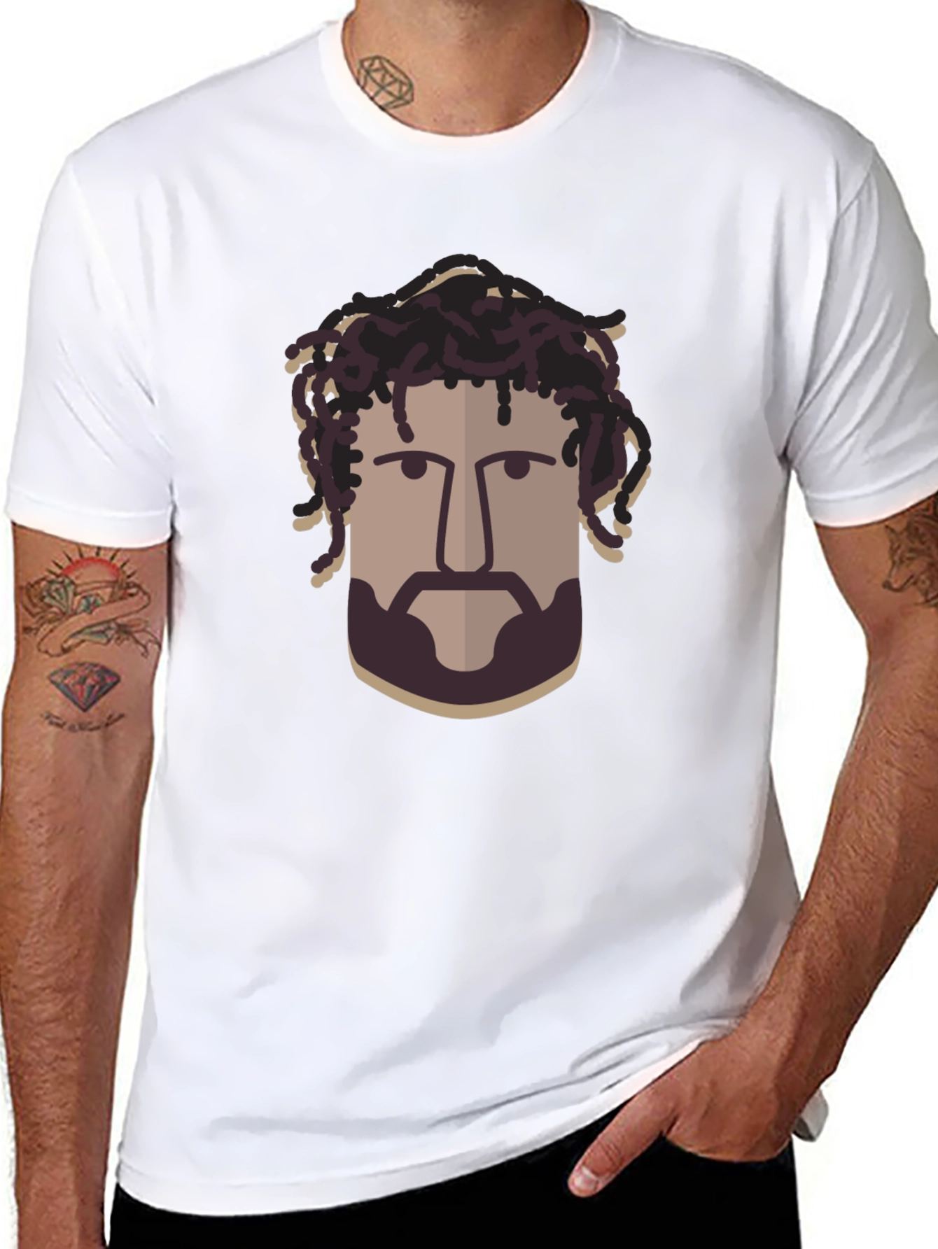 Black Cool Graphic T-Shirt - Artistic Man's Portrait Design view 8