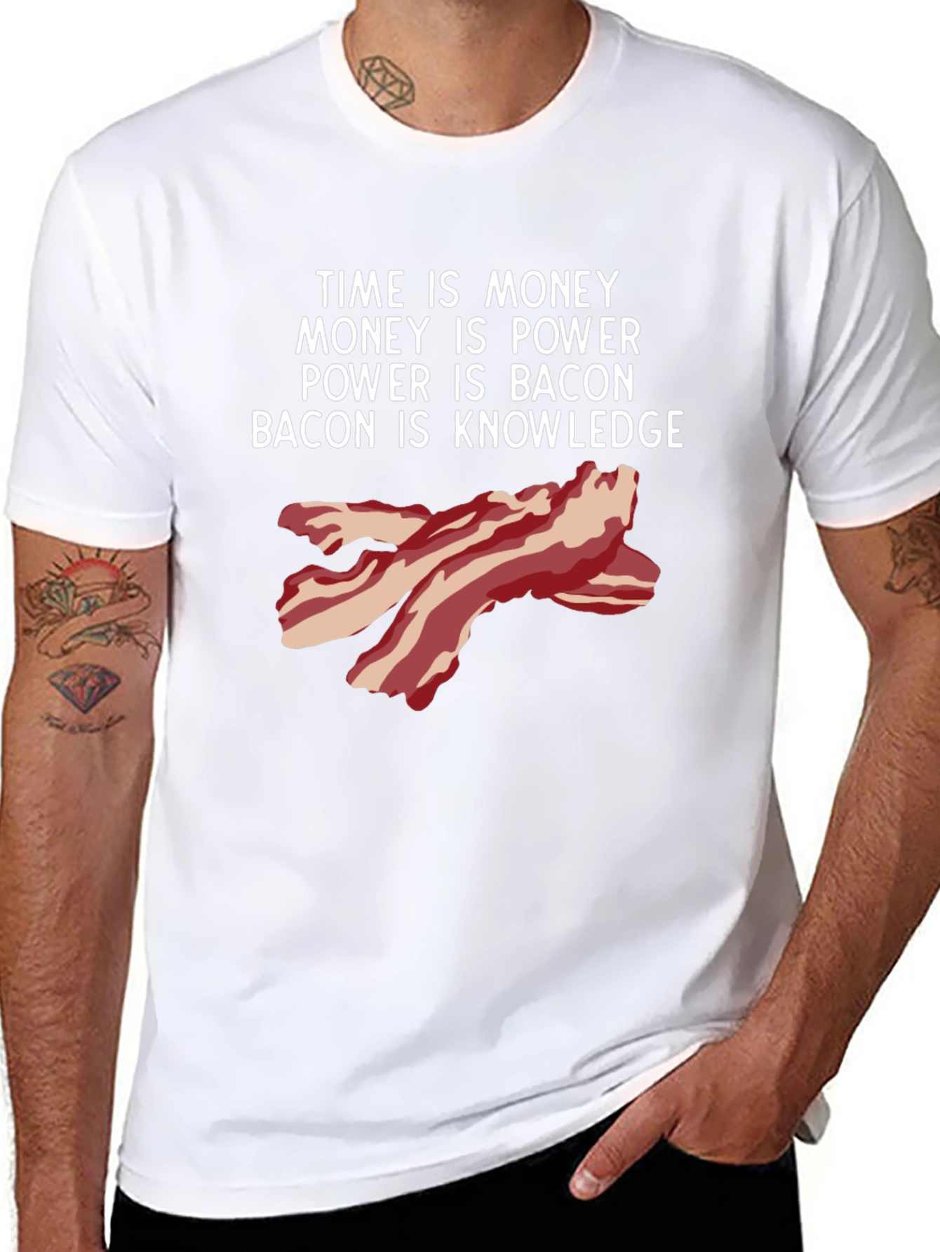 Black Time is Money Bacon Knowledge Funny T-Shirt view 8