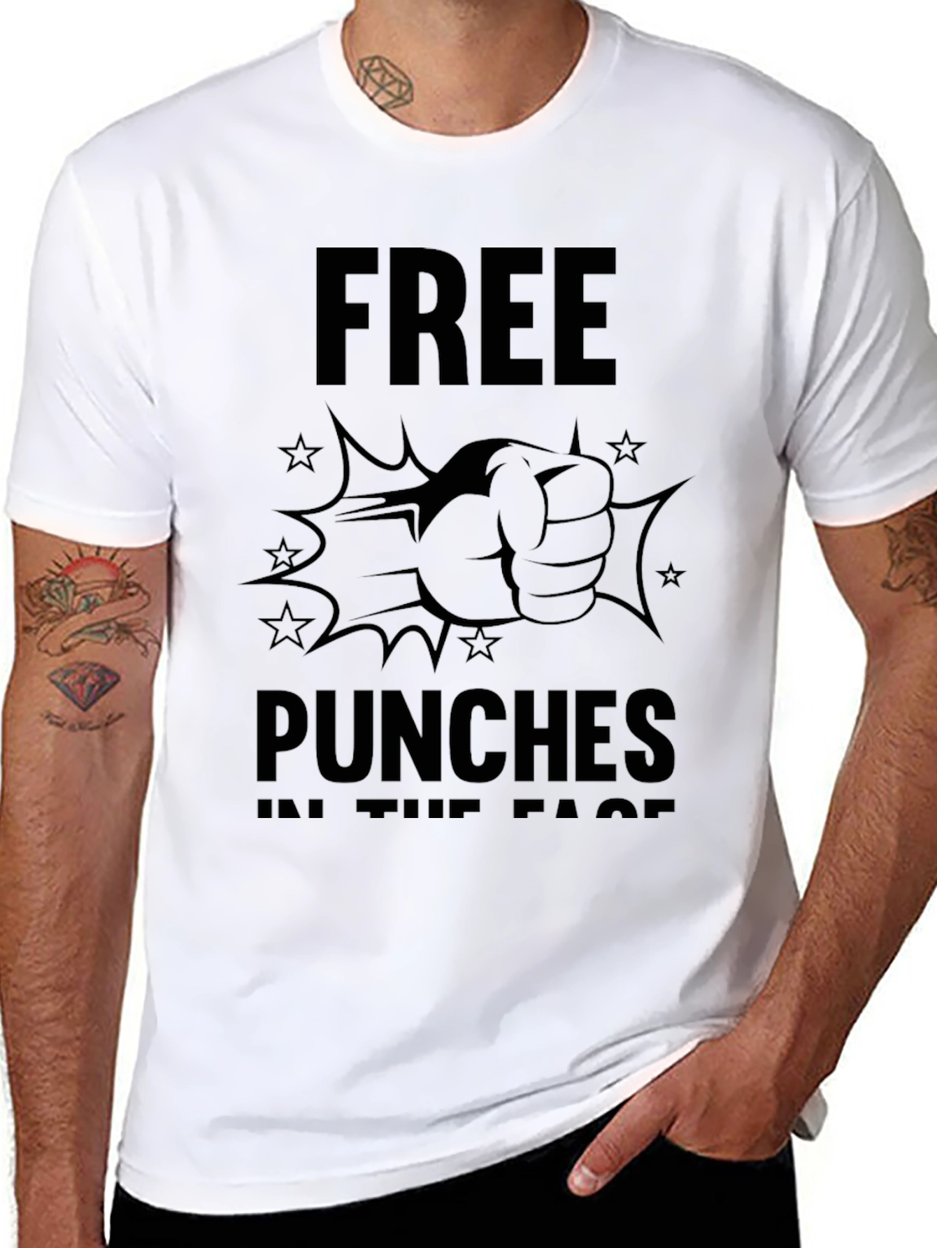 Black Free Punches in the Face Black Graphic Tee view 8