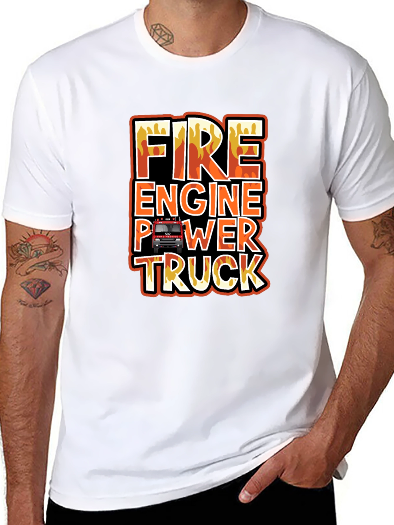 Black Fire Engine Power Truck Graphic T-Shirt view 8
