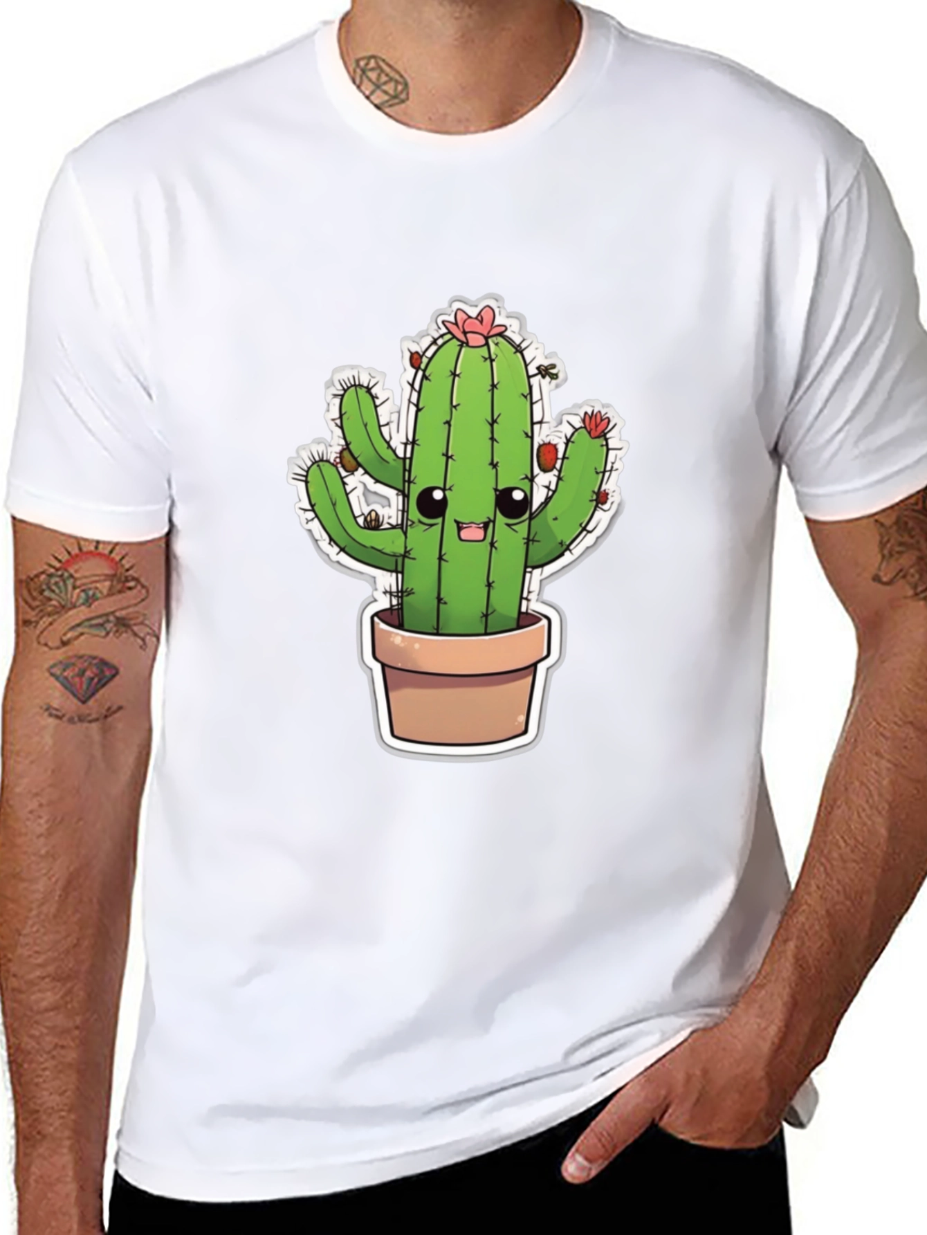 Black Cute Cactus T-Shirt - Black Cotton Blend view 8