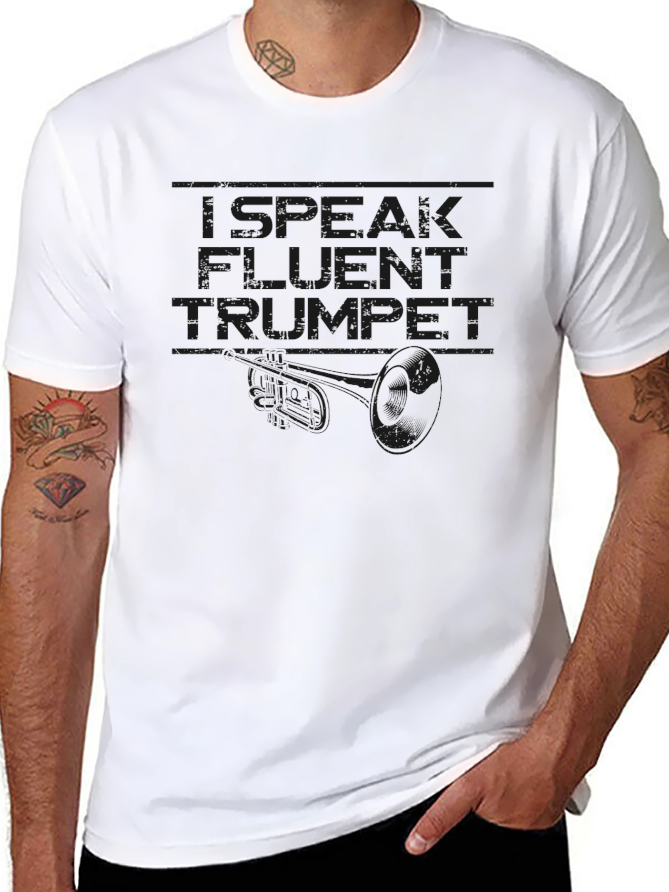 Black I Speak Fluent Trumpet Graphic Tee - Black Cotton T-Shirt view 8