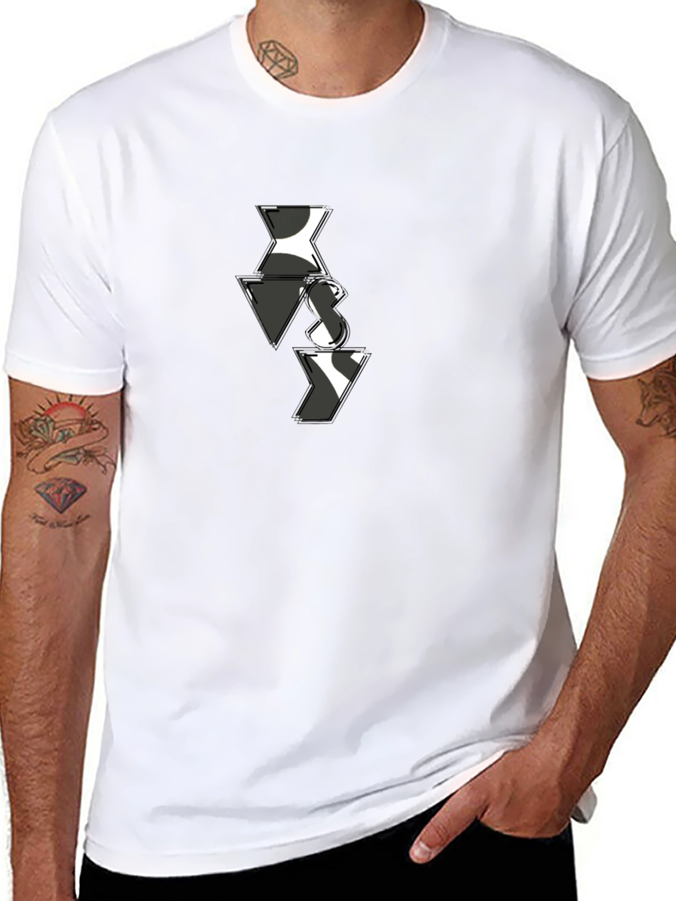 Black Abstract VS Pattern Men's Black T-Shirt view 8