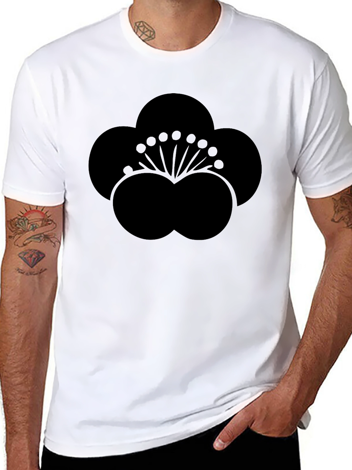 Black Black Plum Blossom Graphic Tee - Stylish & Unique view 8