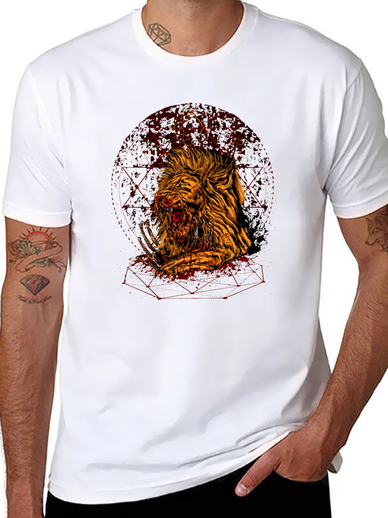 Black Graphic Lion T-Shirt - Edgy Urban Style view 8