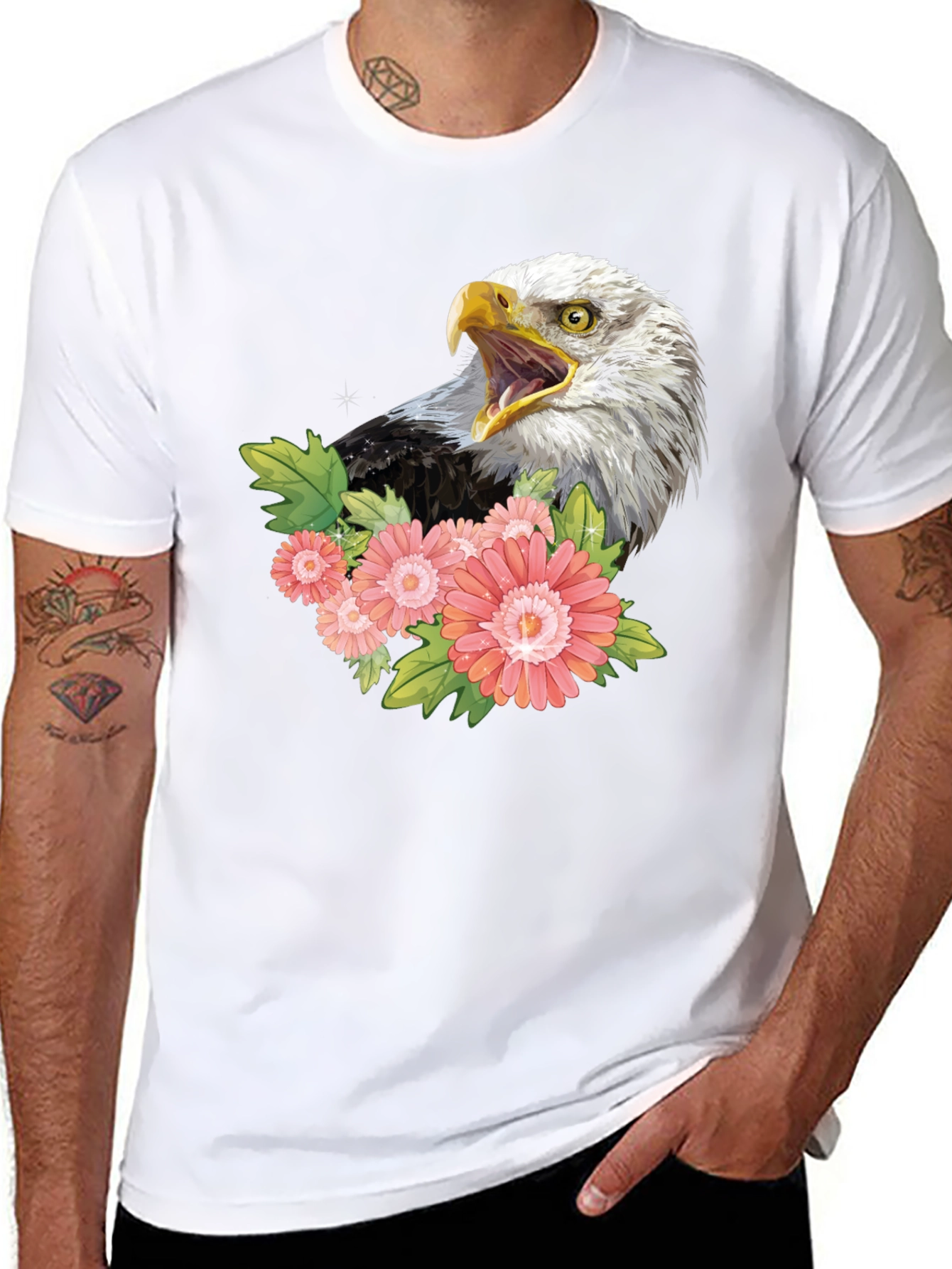 Black Eagle and Floral Graphic Print T-Shirt view 8