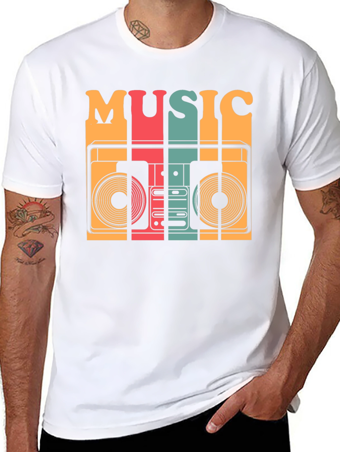 Black Retro Music T-Shirt - Vintage Boombox Design view 8