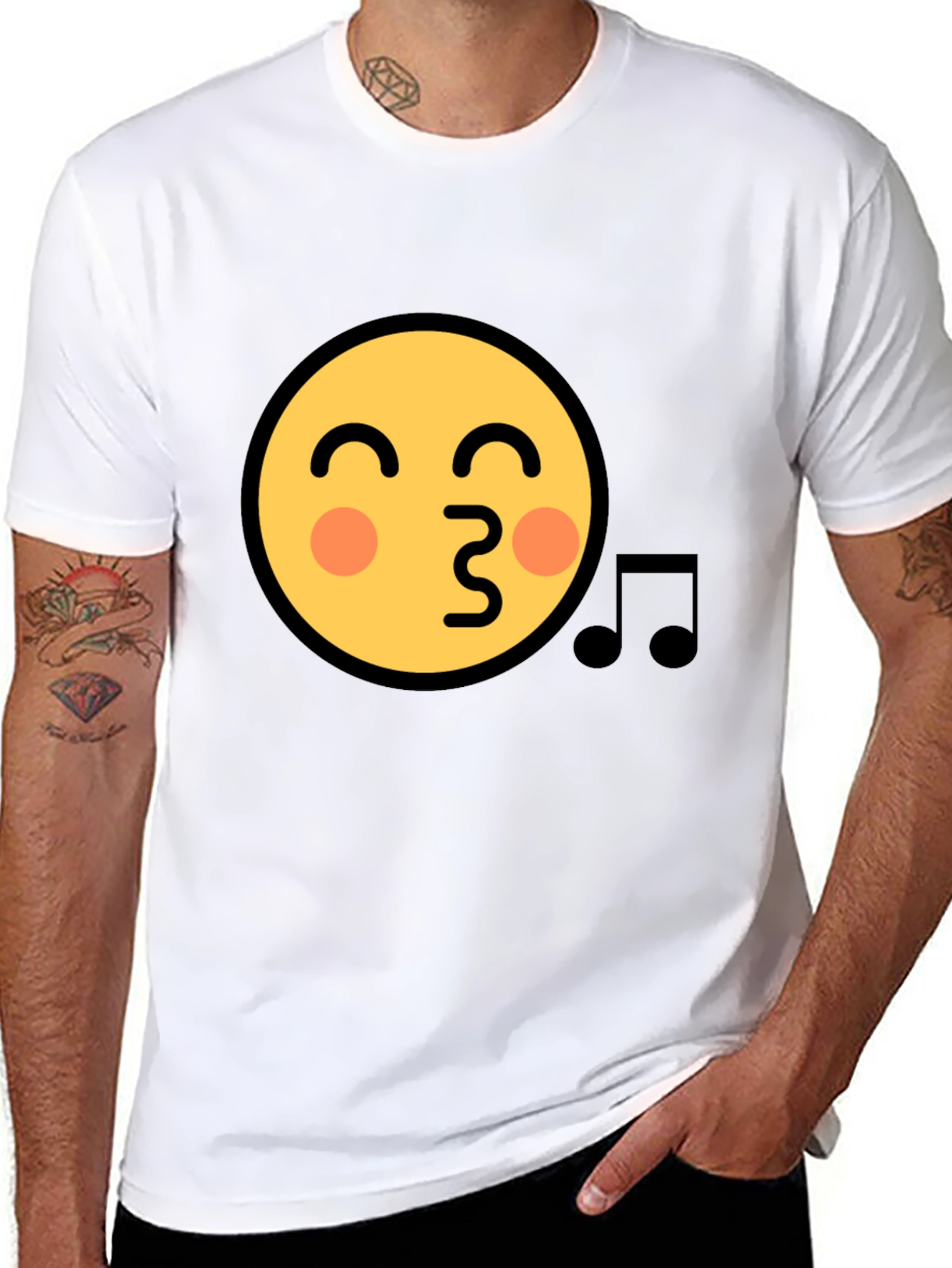 Black Emoji Face Kiss Music Note Black T-Shirt view 8